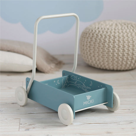 BABY WALKER BLUE Adjustable handle & Wheel brake wooden MICKI 10-2216-00