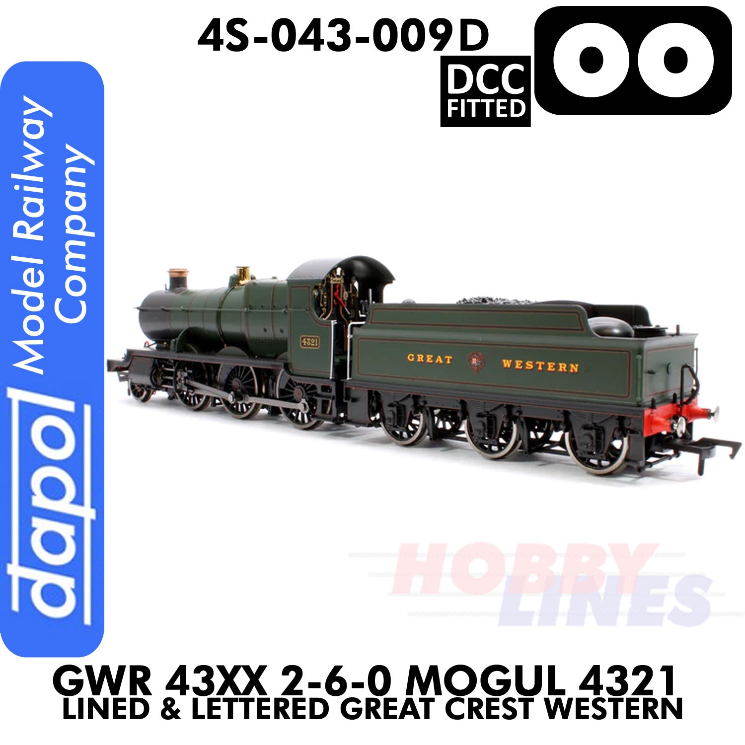 Great Western Railway -  43xx 2-6-0 Mogul 4321 Lined & Lettered Great Crest Western -DCC Fitted - 1:76 OO | Dapol | 4S-043-009D