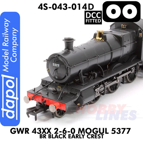 Great Western Railway - 43xx 2-6-0 Mogul 5377 BR Black Early Crest - DCC Fitted - 1:76 OO | Dapol |4S-043-014