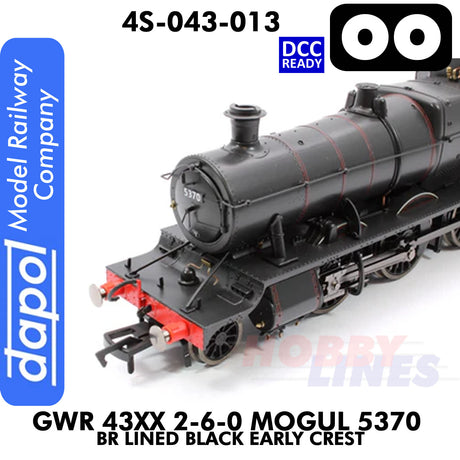 Great Western Railway - 43xx 2-6-0 Mogul 5370 BR Lined Black Early Crest - DCC Ready -  1:76 OO | Dapol | 4S-043-013
