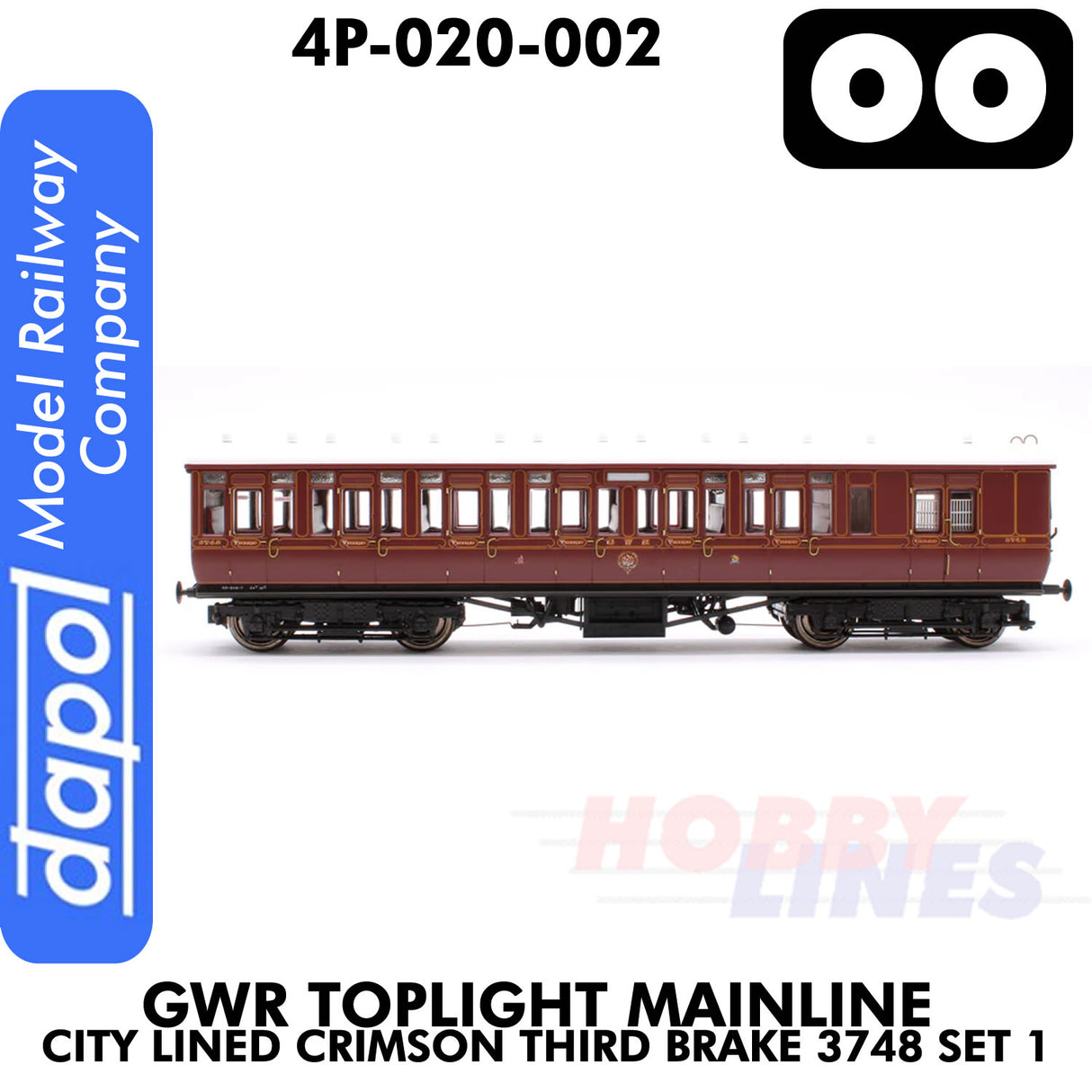 Great Western Railway -  Toplight Coach MainLine City Lined Crimson 3rd Brake 3748 Set 1 | Dapol | 4p-020-002