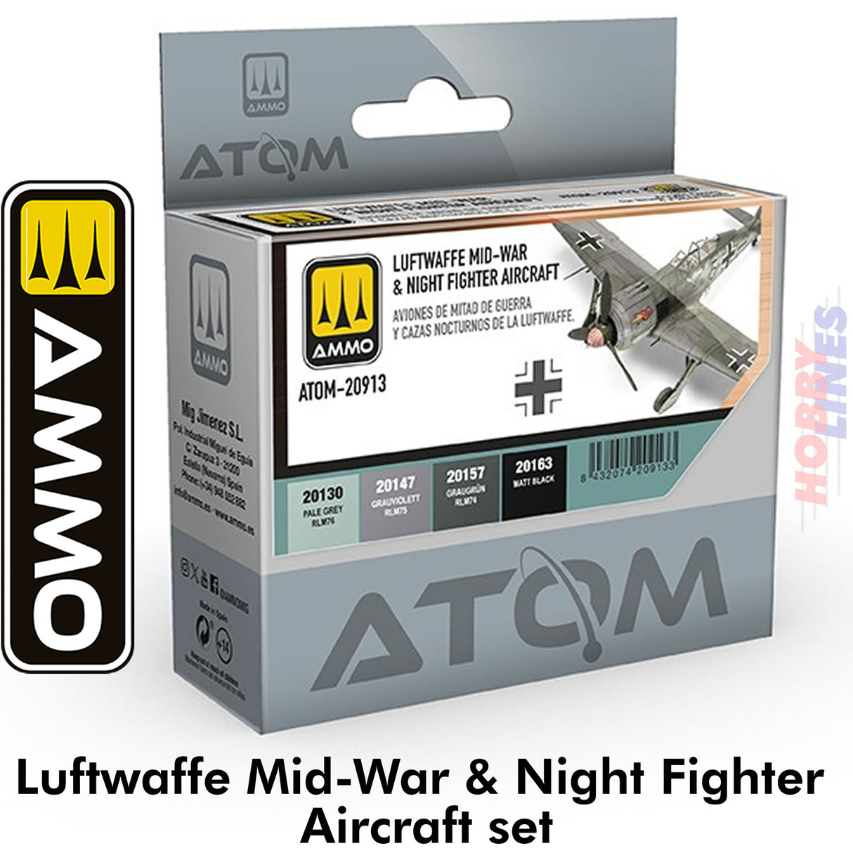 ATOM Lutwaffe Mid-War & Night Fighter - 4 x 20ml Bottles Acrylic Paint | Ammo by Mig Jimenez | ATOM20913