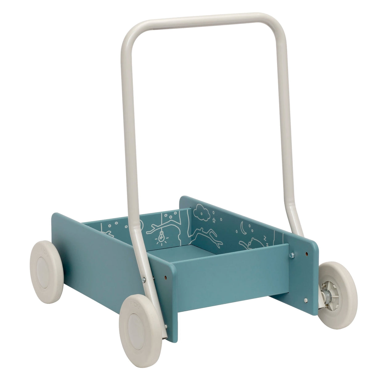 BABY WALKER BLUE Adjustable handle & Wheel brake wooden MICKI 10-2216-00