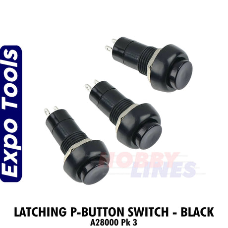 Latching P-Button Switch - Black - 3 pack  | Expo Tools |A28000