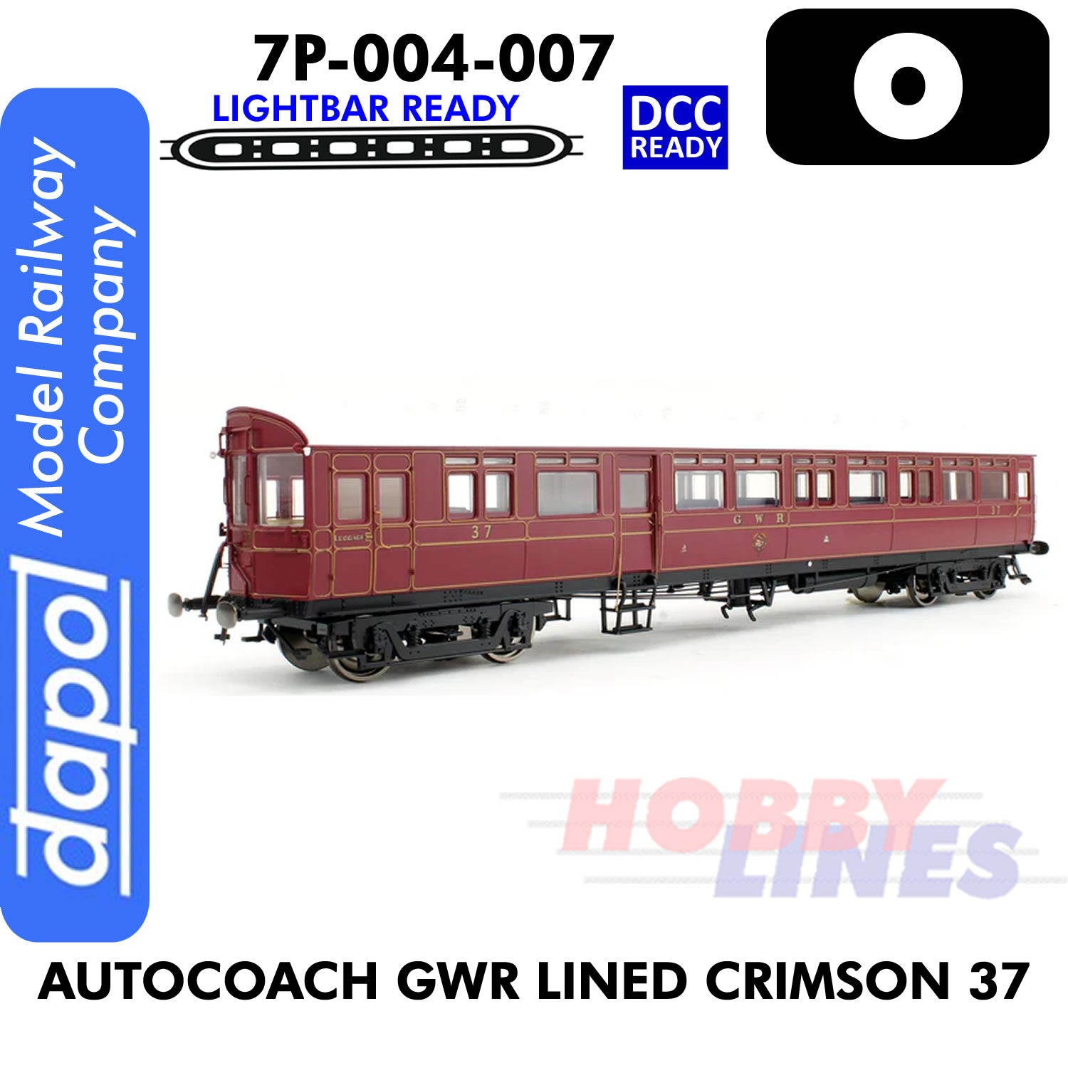 Autocoach GWR Lined Crimson 37 Coach- DCC & Lightbar Ready | Dapol | 7P-004-007