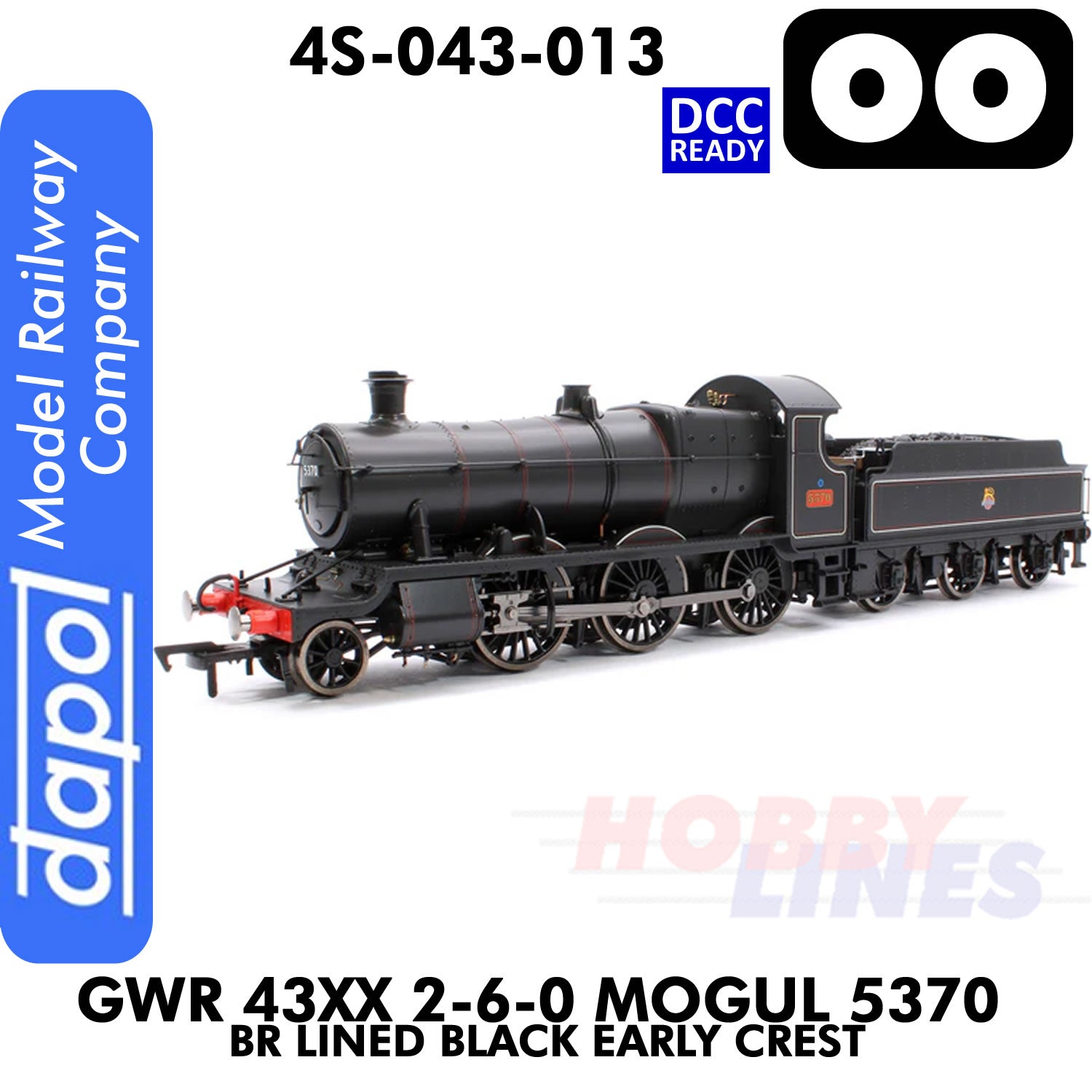 Great Western Railway - 43xx 2-6-0 Mogul 5370 BR Lined Black Early Crest - DCC Ready -  1:76 OO | Dapol | 4S-043-013
