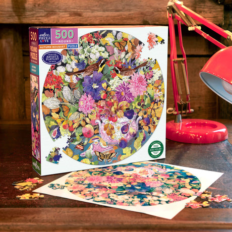 Autumn Bouquet 500 pc Round Puzzle | eeBoo |  PZF111