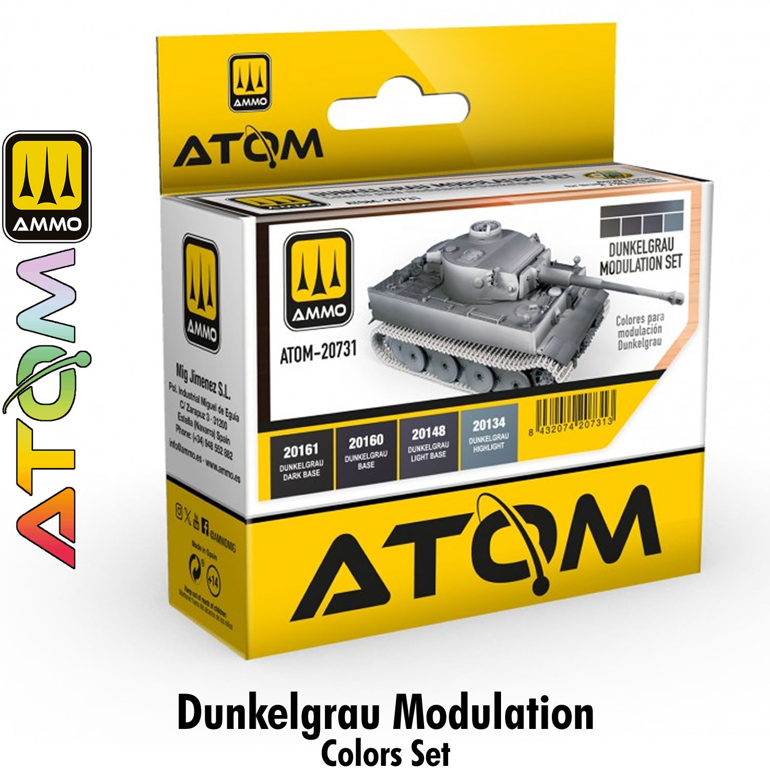 ATOM Dunkelgrau Modulation Set  - 4 20ml Acrylic Paint | Ammo by Mig Jimenez
