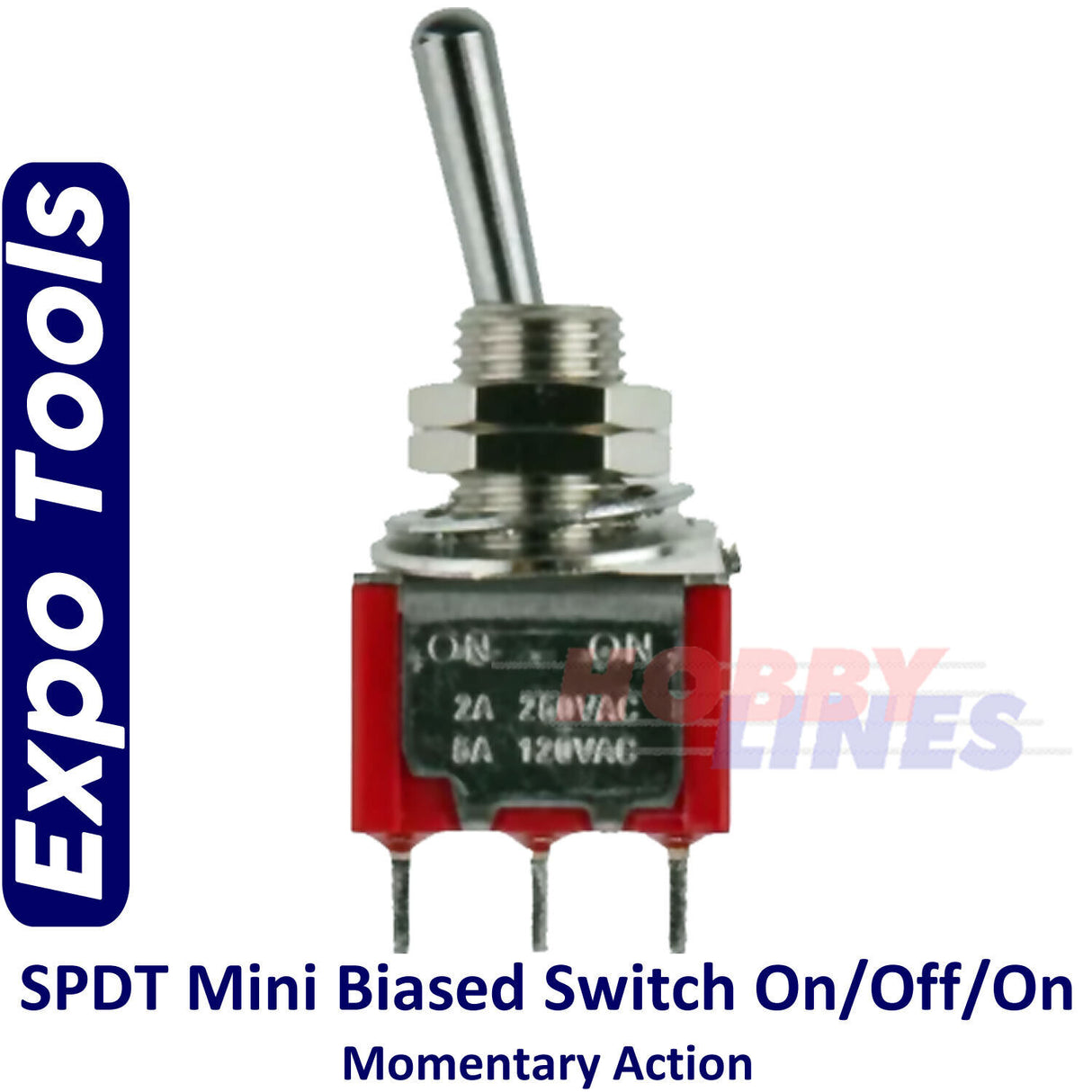 SWITCH SPDT Biased 3 position Momentary Action ON-OFF-ON Mini 5pk EXPO A28015