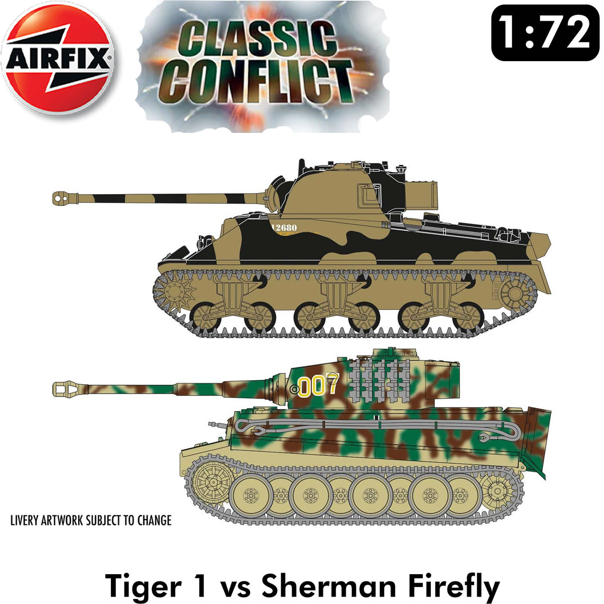 Classic Conflict - Tiger 1 vs Sherman Firefly Tanks WWII - Model Kit | Airfix | A50186