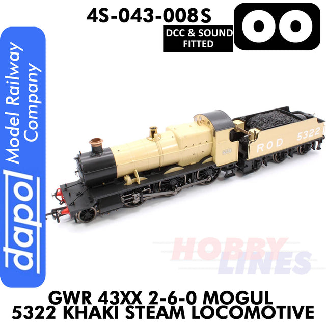 Great Western Railway -  43xx 2-6-0 Mogul 5322 Khaki - DCC & Sound - 1:76 OO | Dapol | 4S-043-008S