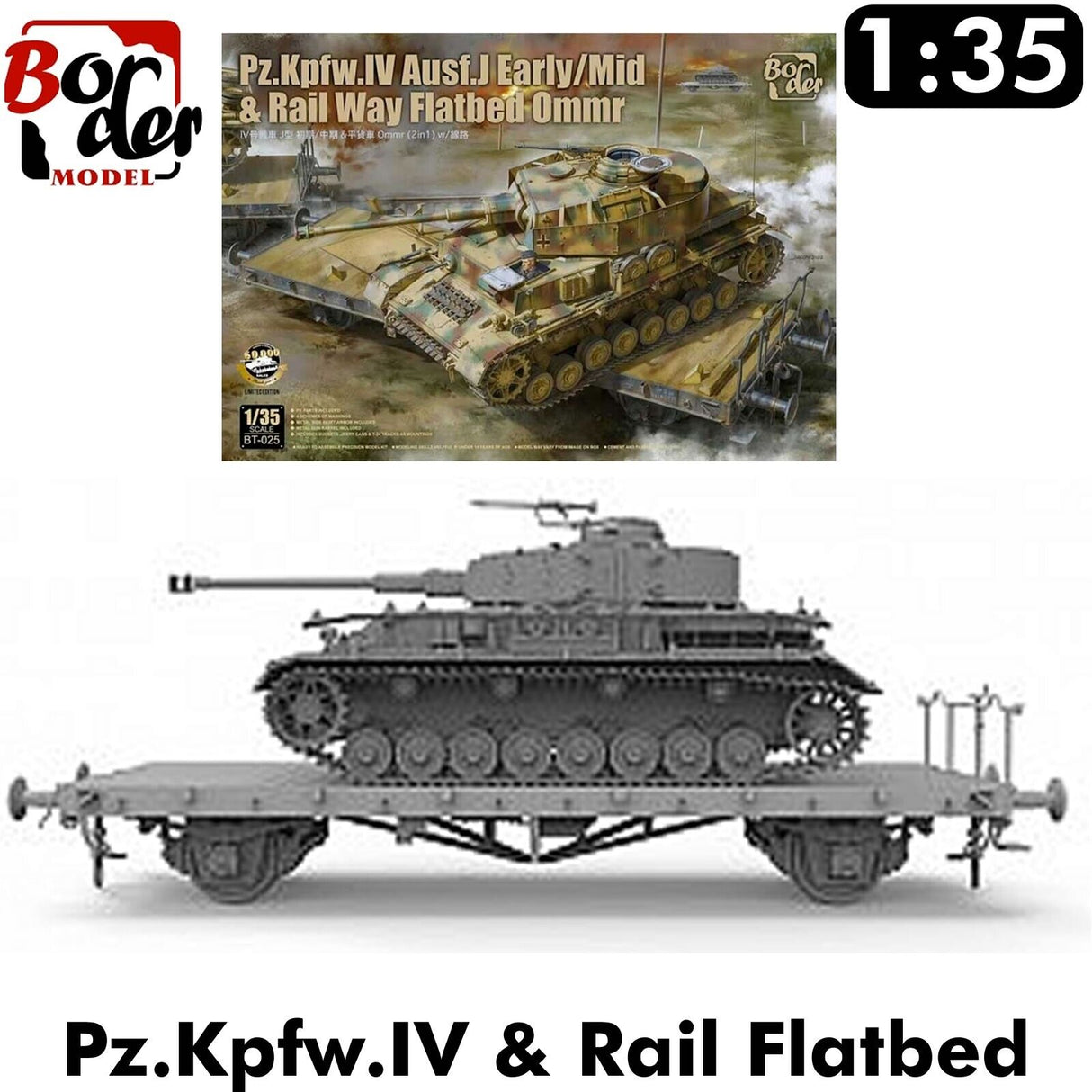 Pz.Kpfw IV Ausf.J & Ommr Rail Flatbed - 1/35 | Border Models | BT025
