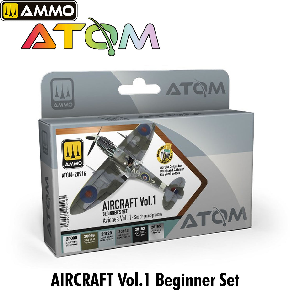 Atom BEGINNERS SET AIRCRAFT Vol1 Acrylic Paint - 6 jars 20ml | Ammo by Mig Jimenez