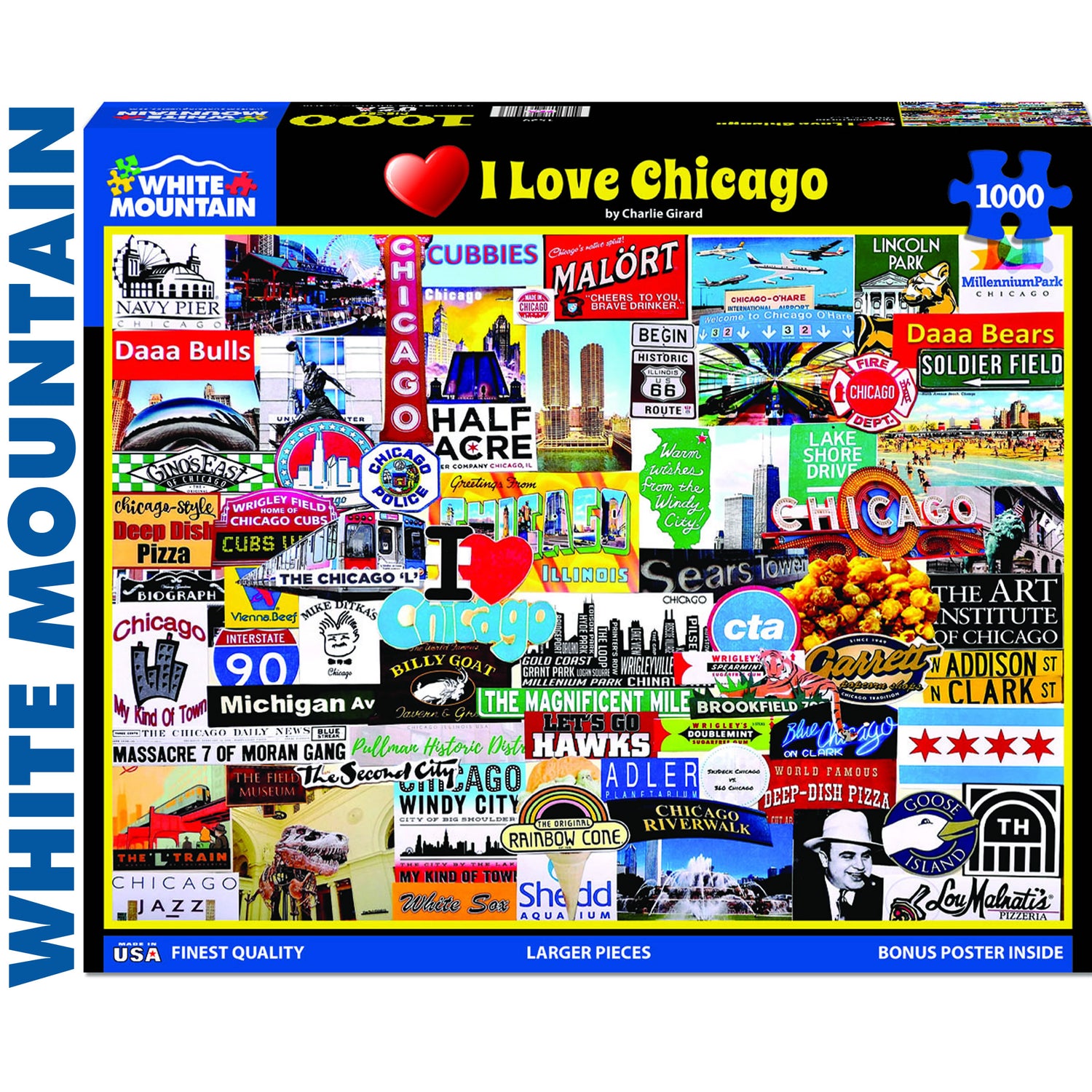 I LOVE CHICAGO 1000 pc super deluxe Jigsaw Puzzle WHITE MOUNTAIN 1529