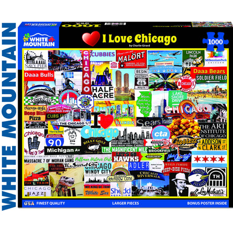 I LOVE CHICAGO 1000 pc super deluxe Jigsaw Puzzle WHITE MOUNTAIN 1529