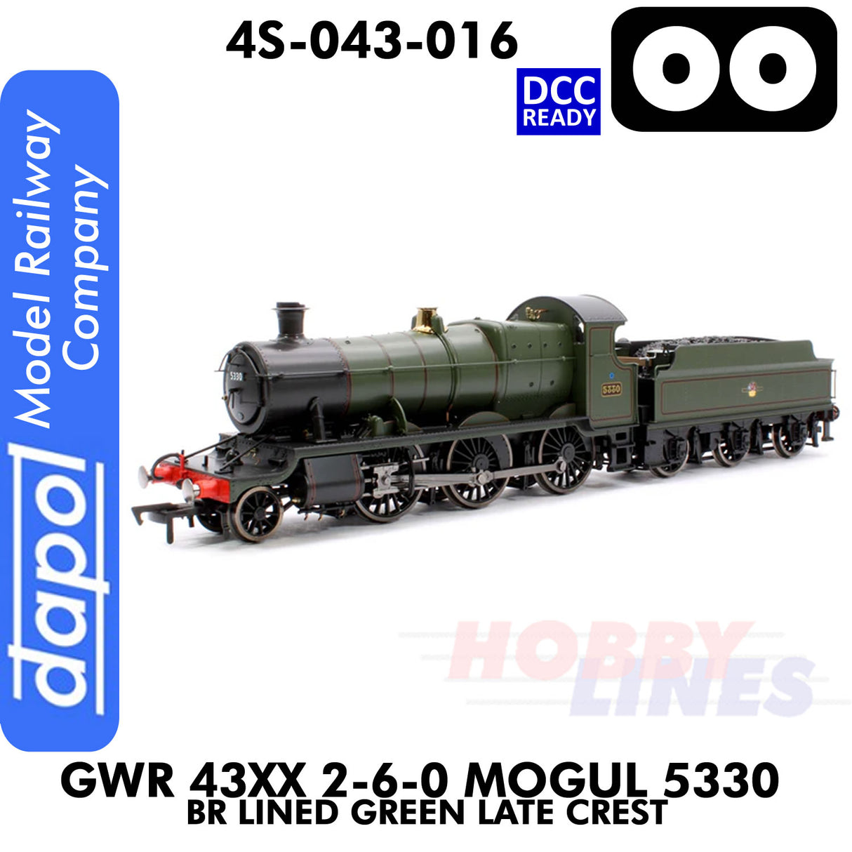 Great Western Railway - 43xx 2-6-0 Mogul 5330 BR Lined Green Late Crest - DCC Ready - 1:76 OO | Dapol | 4S-043-016
