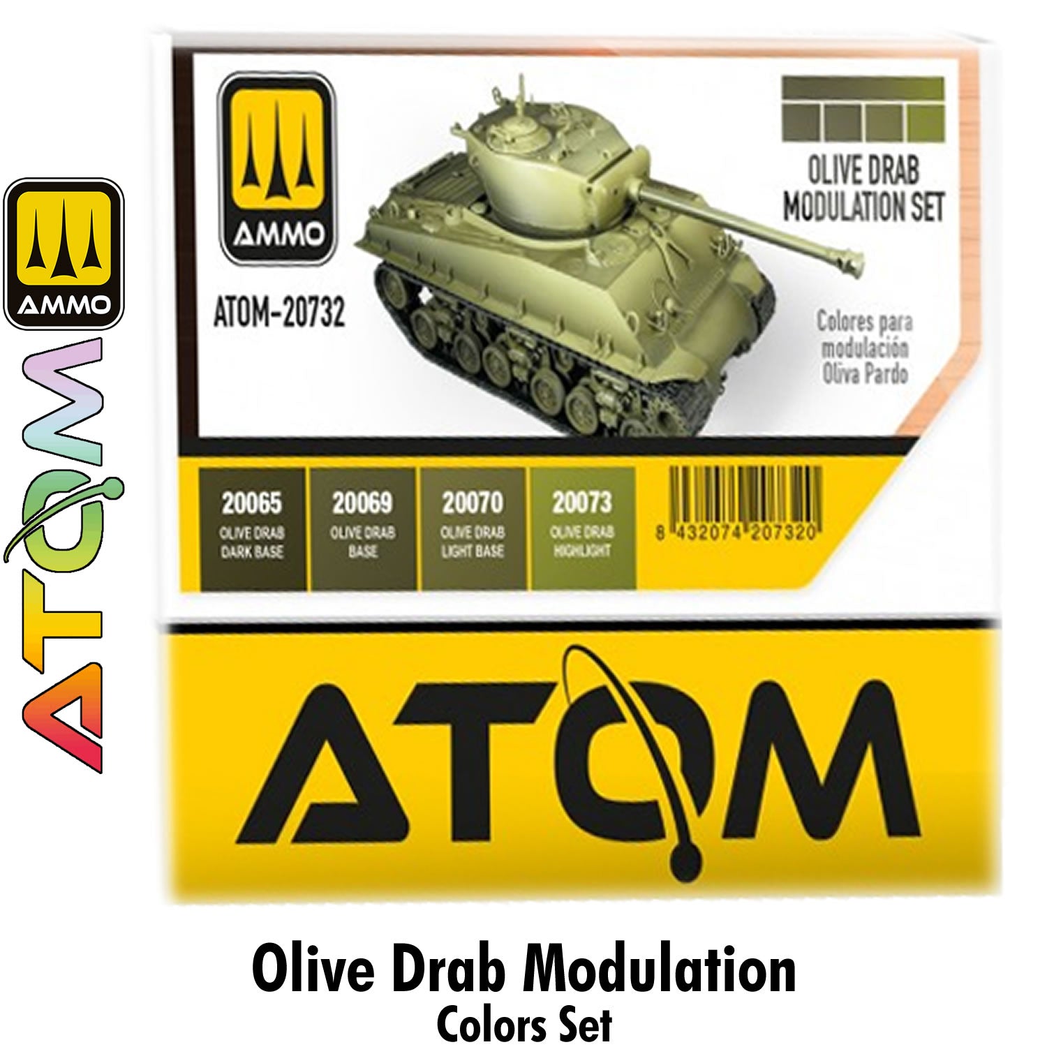 ATOM Olive Drab Modulation Set - 4 20ml Acrylic Paint |  Ammo by Mig Jimenez