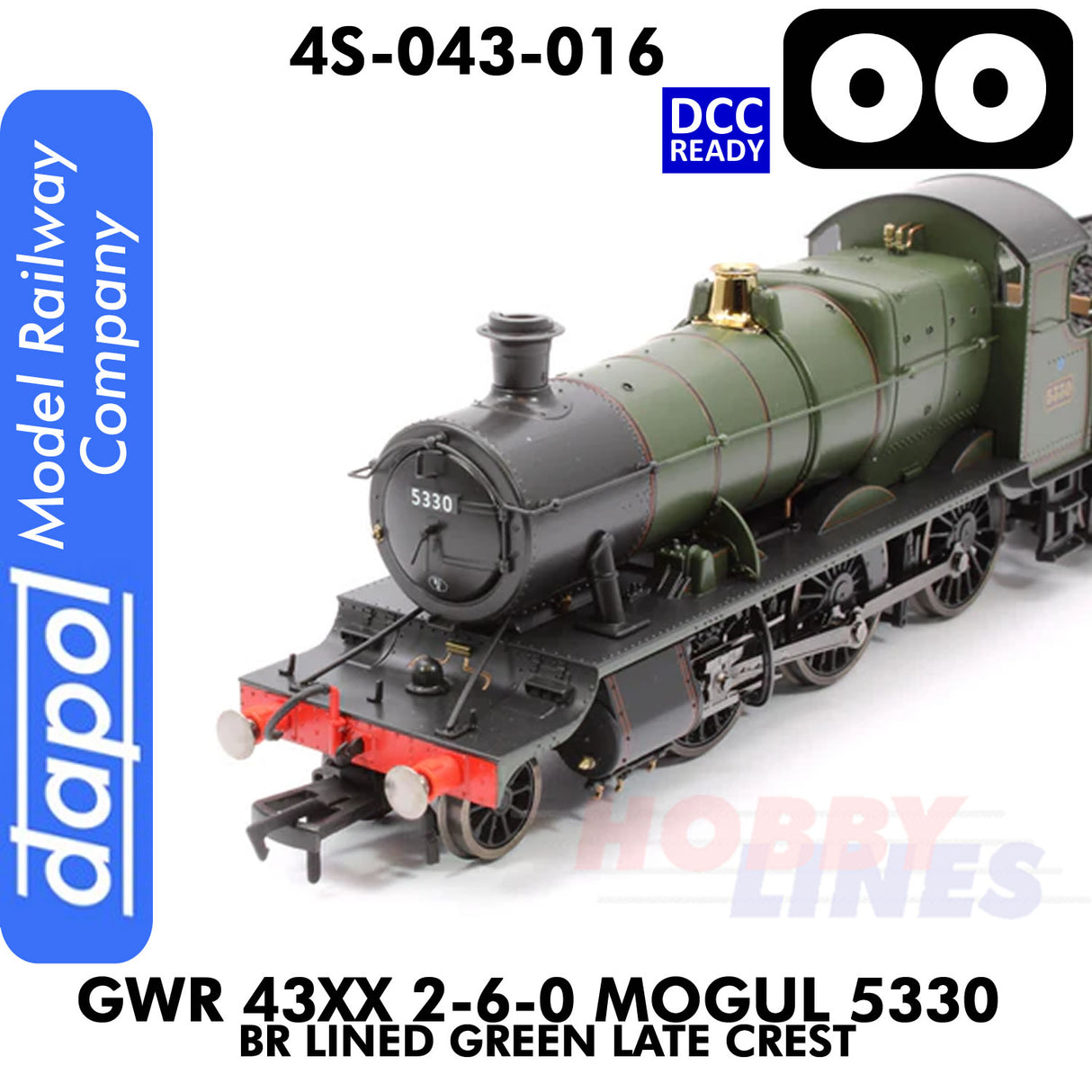 Great Western Railway - 43xx 2-6-0 Mogul 5330 BR Lined Green Late Crest - DCC Ready - 1:76 OO | Dapol | 4S-043-016