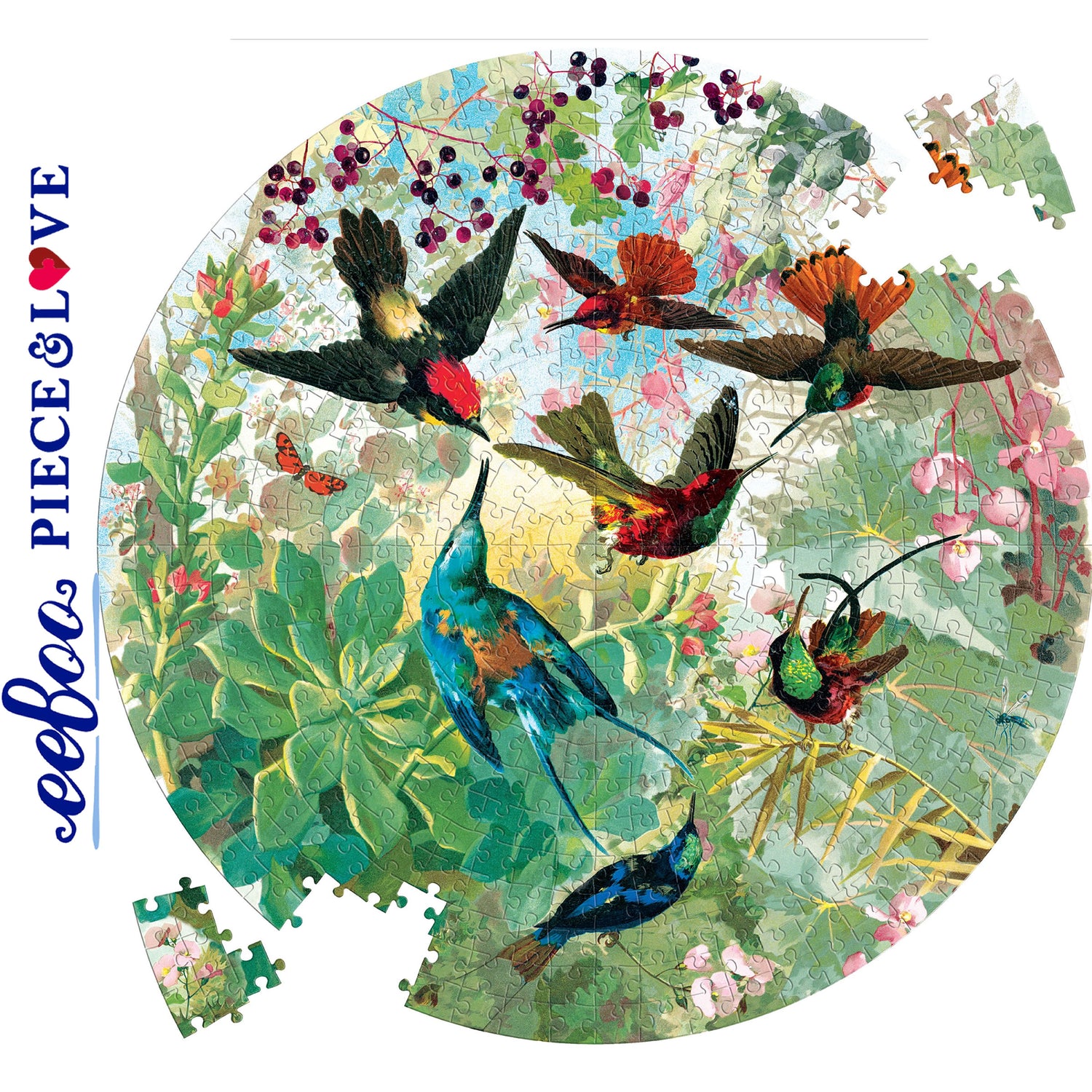 Hummingbirds 500 pc Round Puzzle | eeBoo |  PZFHMB
