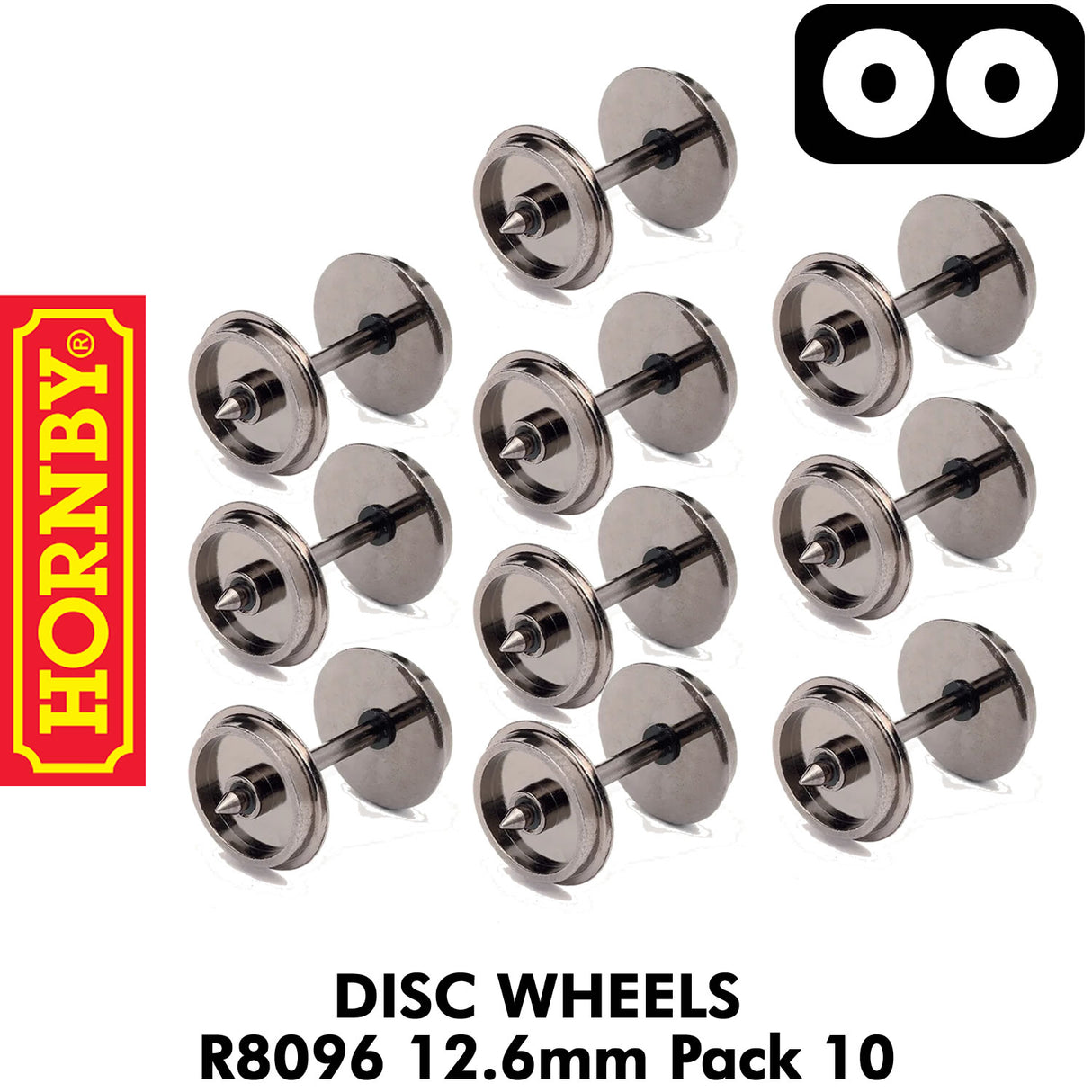 OO Gauge Disc Wheels & Axels 12.6mm - 10 Pack | Hornby | R8096