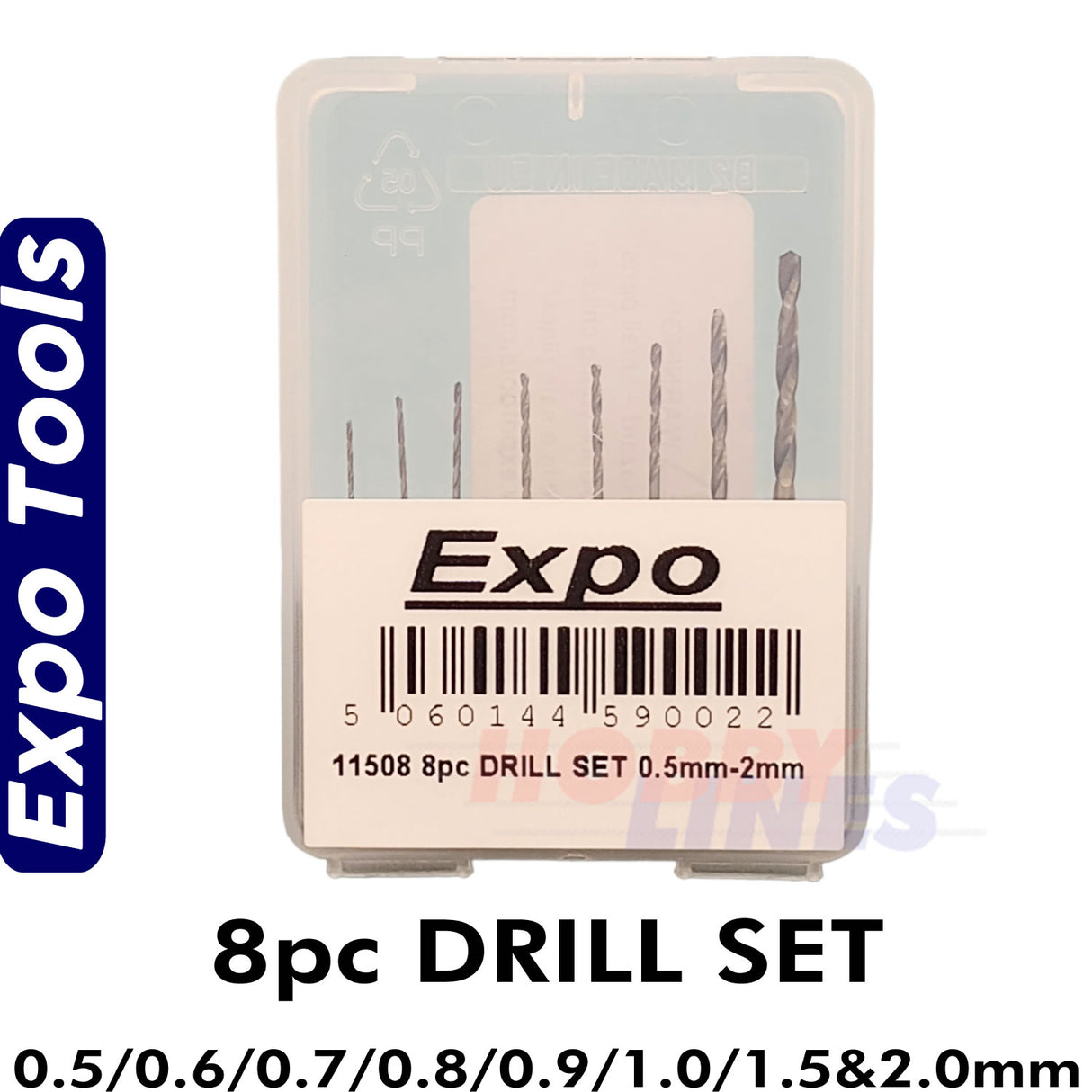 DRILL SET 8 piece 0.5 0.6 0.7 0.8 0.9 1.0 1.5 2.0mm Expo Tools 11508