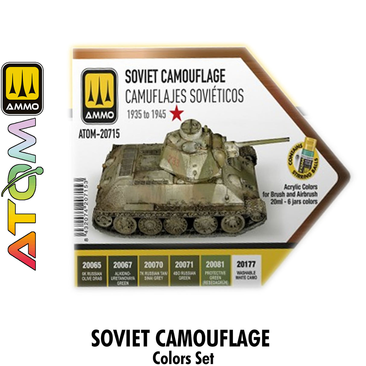 ATOM Soviet Camouflage 1935-45 Set - 6 20ml Acrylic Paint | Ammo by Mig Jimenez