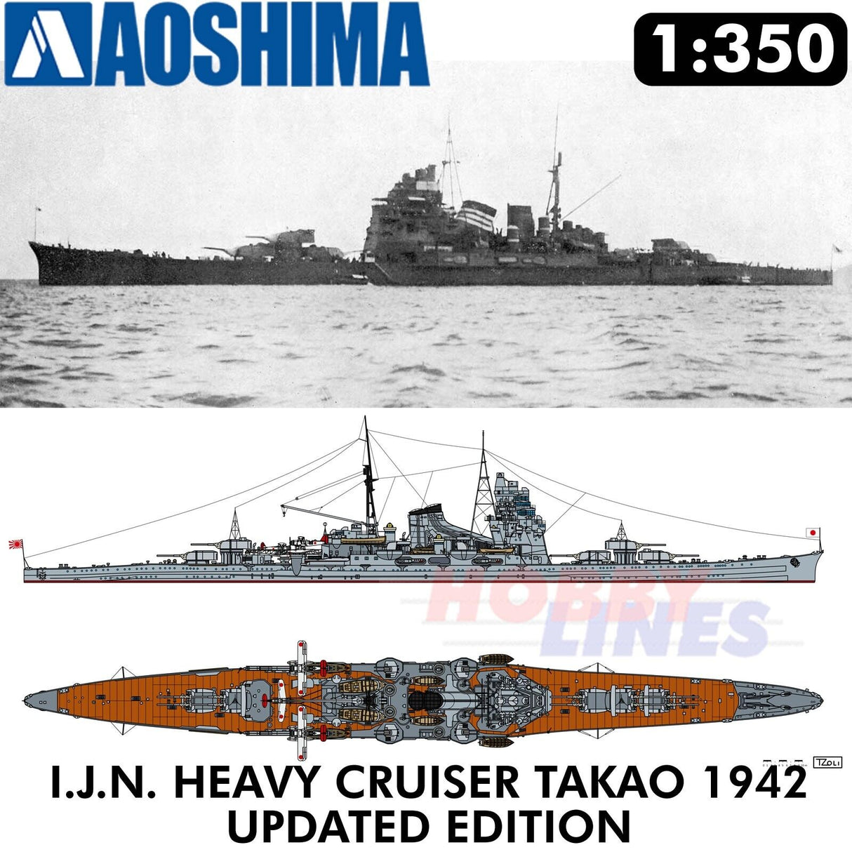 I.J.N. Heavy Cruiser TAKAYO Iron Clad Updated Edition 1:350 kit Aoshima 00054