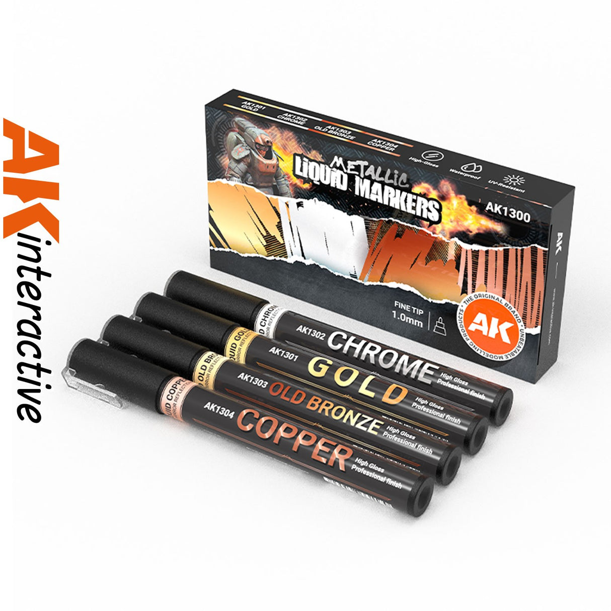 Metallic Liquid Markers - Set of 4 - Fine Tip 1.0mm | AK interactive | AK1300