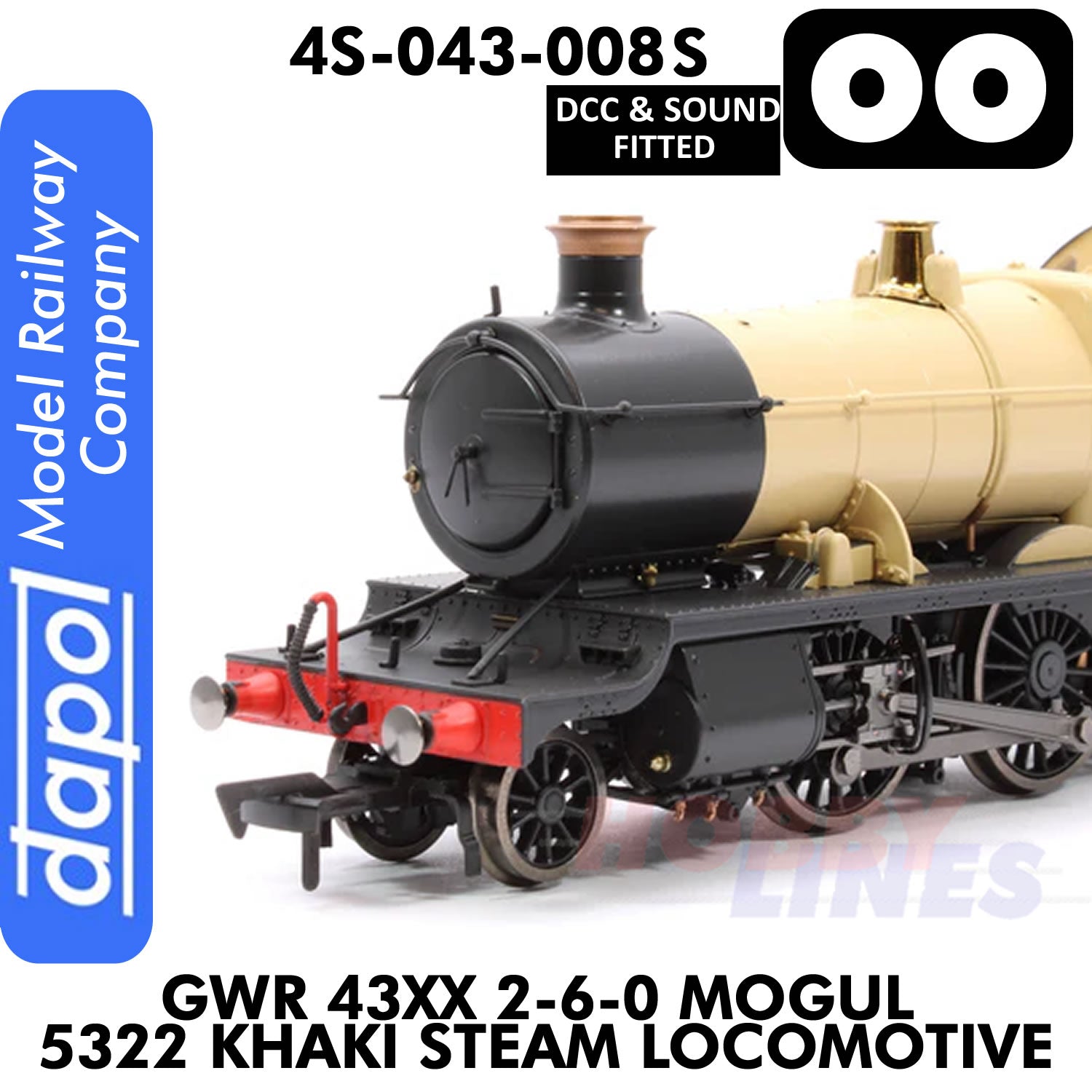 Great Western Railway -  43xx 2-6-0 Mogul 5322 Khaki - DCC & Sound - 1:76 OO | Dapol | 4S-043-008S