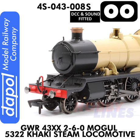 Great Western Railway -  43xx 2-6-0 Mogul 5322 Khaki - DCC & Sound - 1:76 OO | Dapol | 4S-043-008S