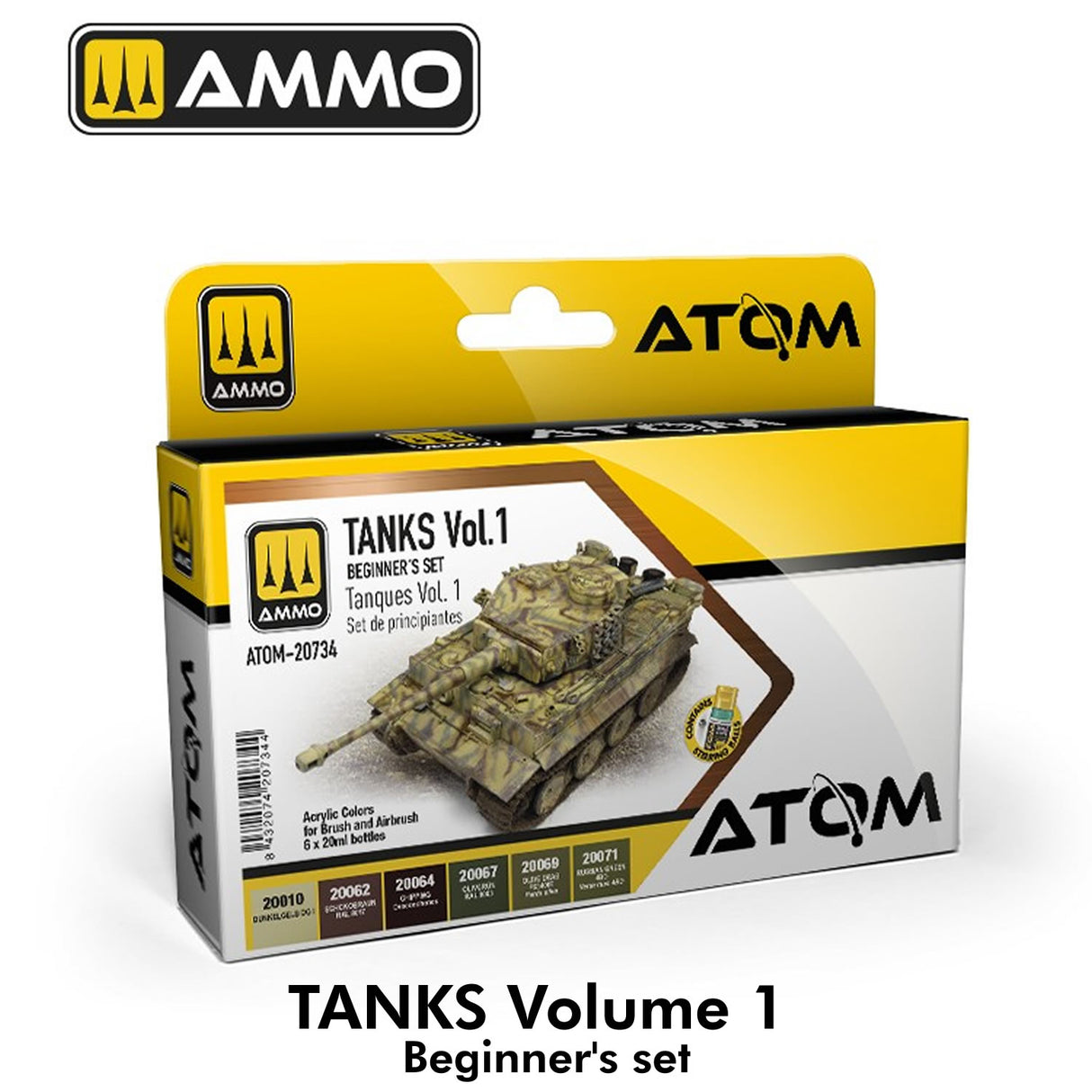 ATOM Beginners Set TANKS Vol 1 6 colours 20ml jars | Ammo by Mig Jimenez | ATOM-20734