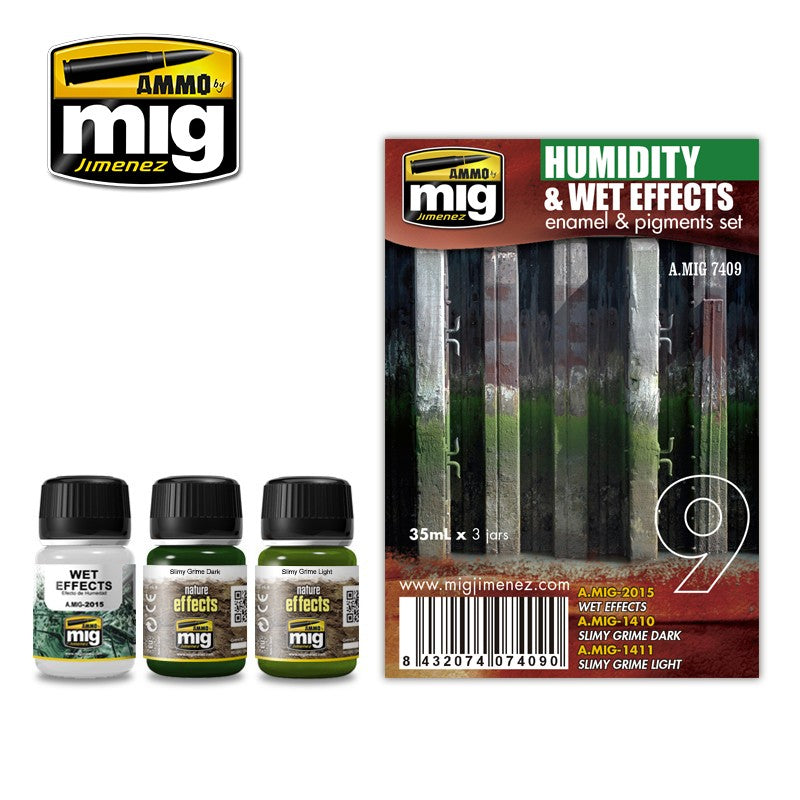 Enamel and Pigments Set - Humidity and Wet Effects - 3x35ml | Ammo by Mig Jimenez | MIG7409