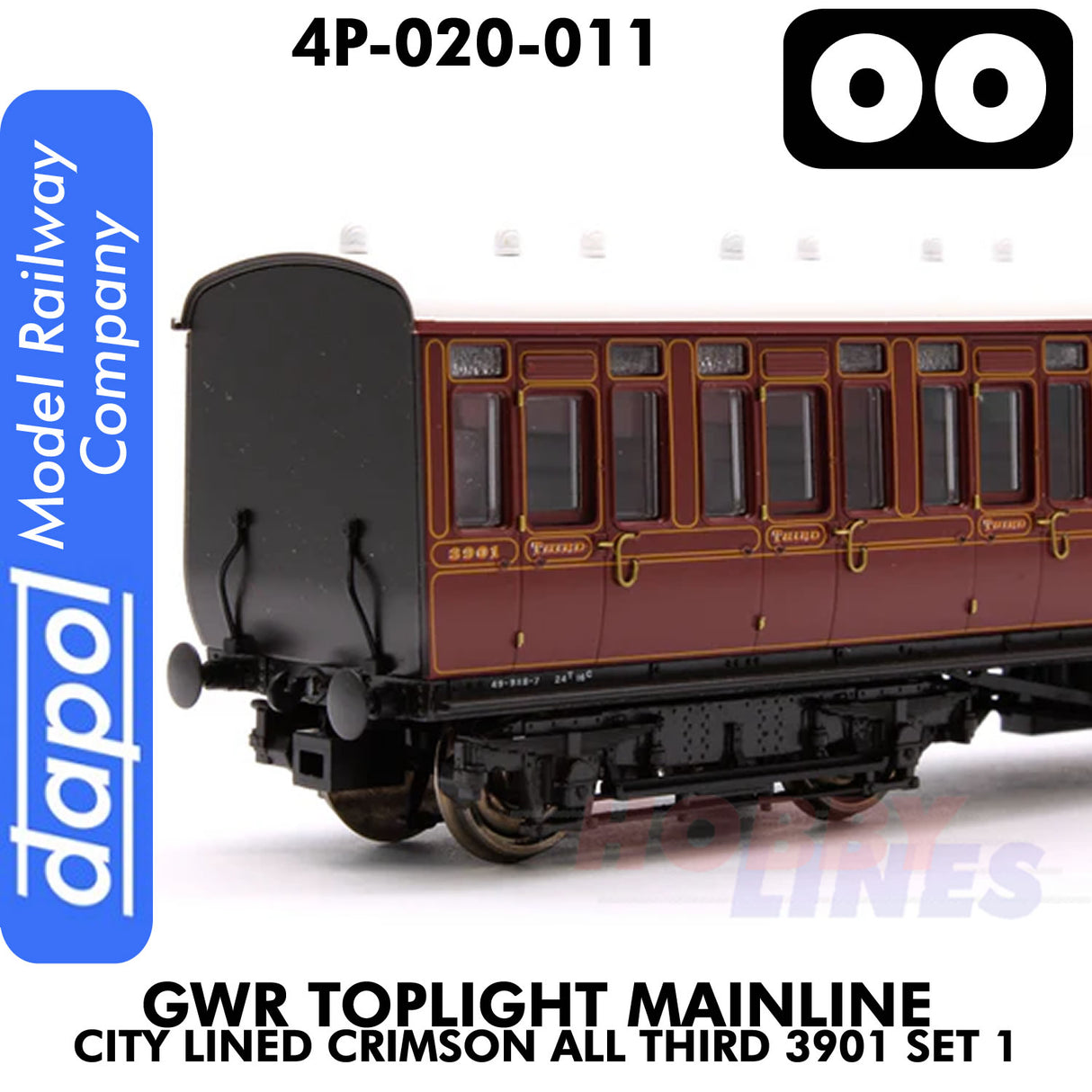 Great Western Railway - Toplight Coach Mainline City Lined Crimson All 3rd 3901 Set 1 | Dapol | 4P-020-011