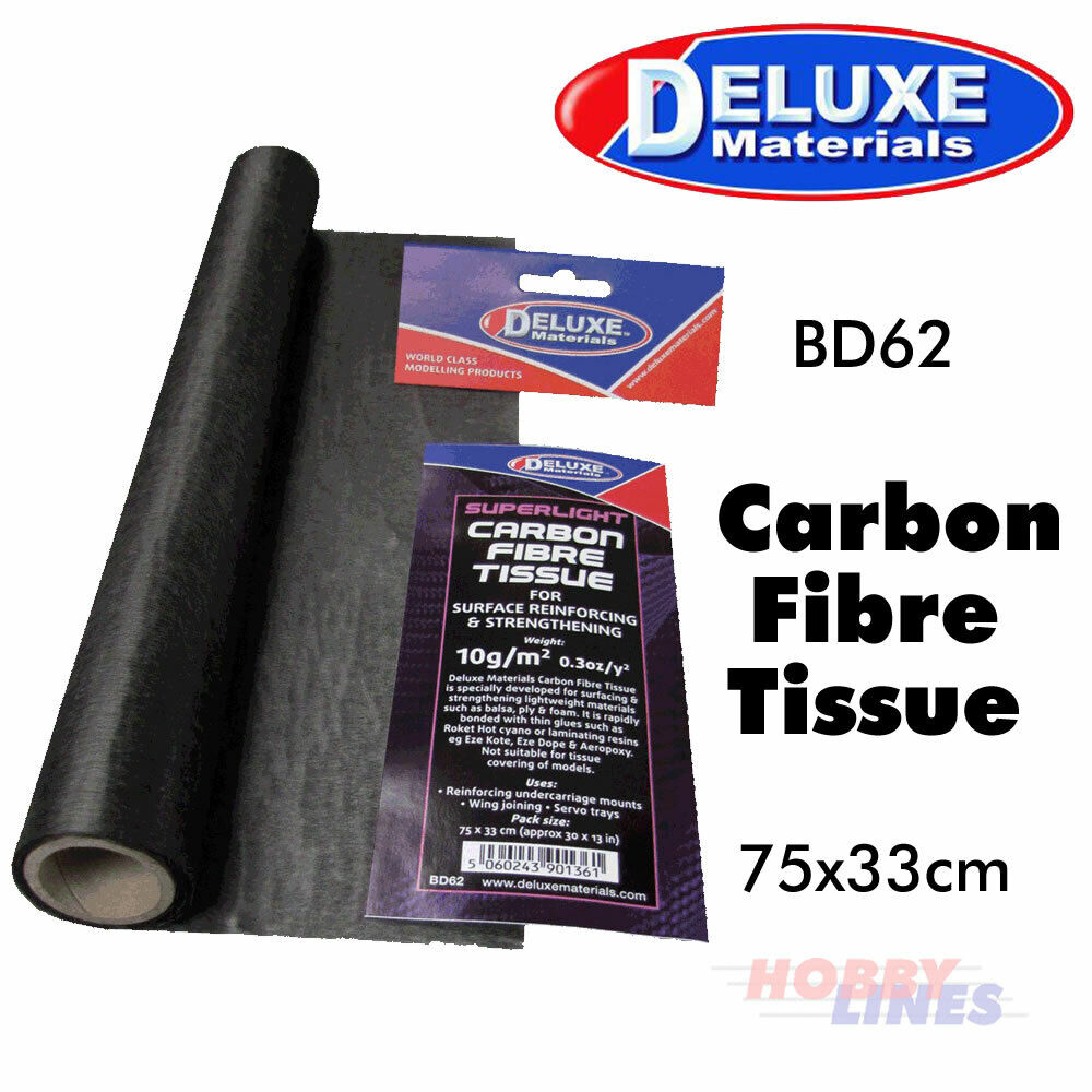 CARBON FIBRE TISSUE BD62 Strong light weight Aircraft models 75X33cm DELUXE MATERIALS