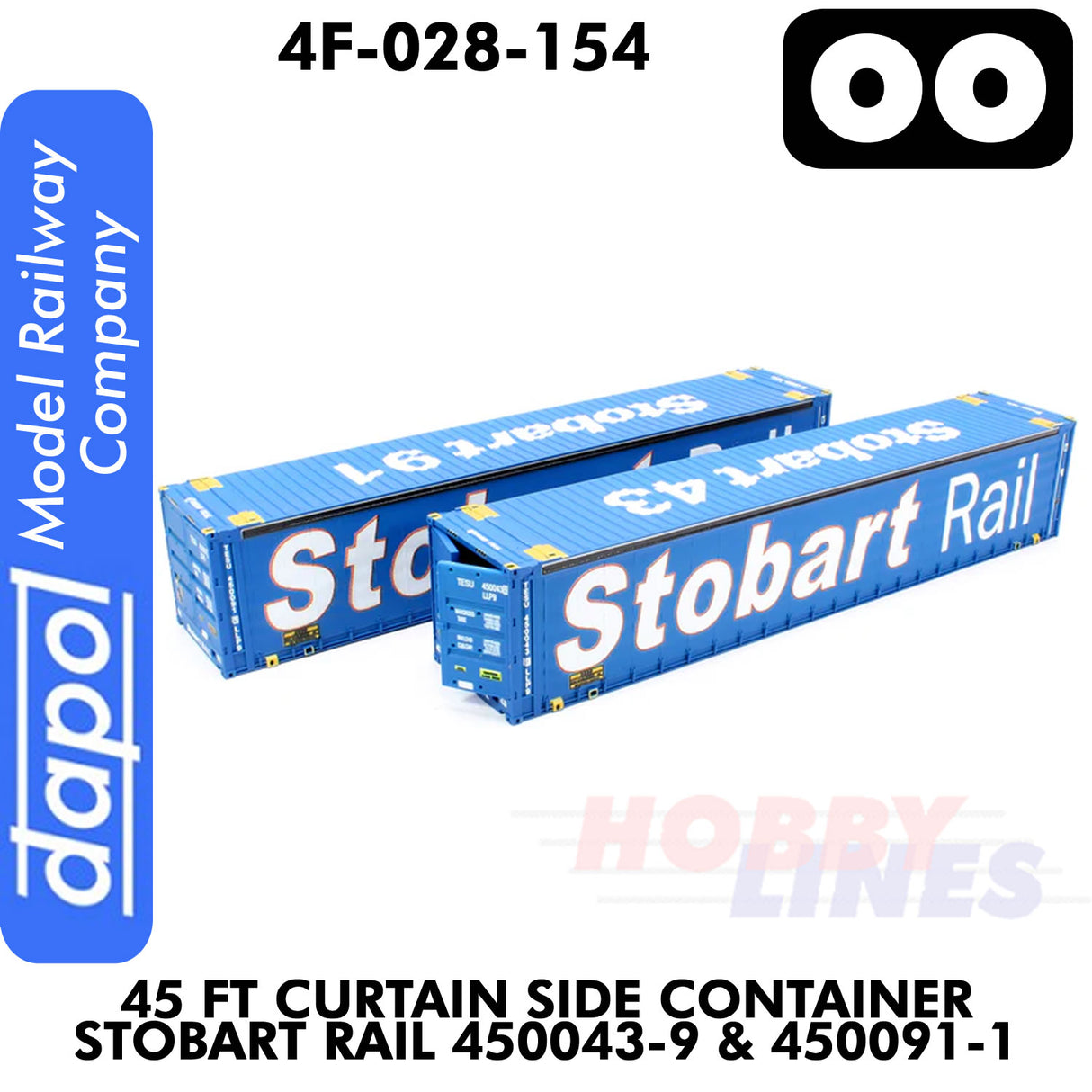 45 ft Curtain Side Container Stobart Rail 450043-9 & 450091-1 - Twin Pack | Dapol | 4F-028-154