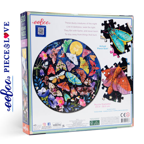 Moths 500 pc Round Puzzle | eeBoo |  PZFMOT