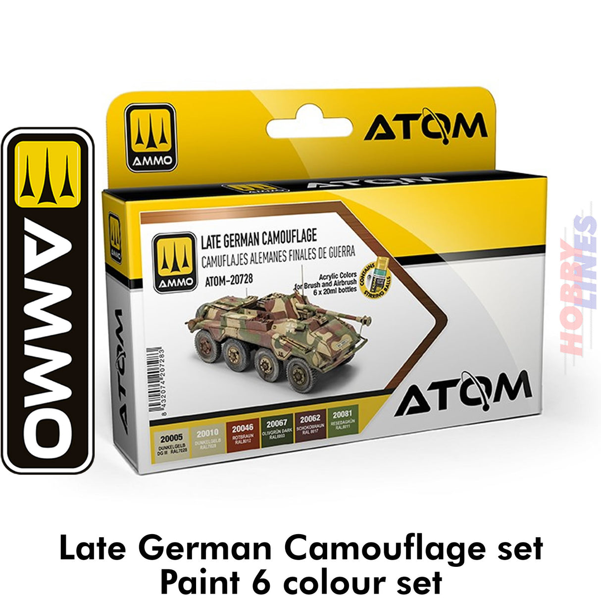 ATOM Late German Camouflage - 6 x 20ml Acrylic Paint | Ammo by Mig Jimenez | ATOM20728