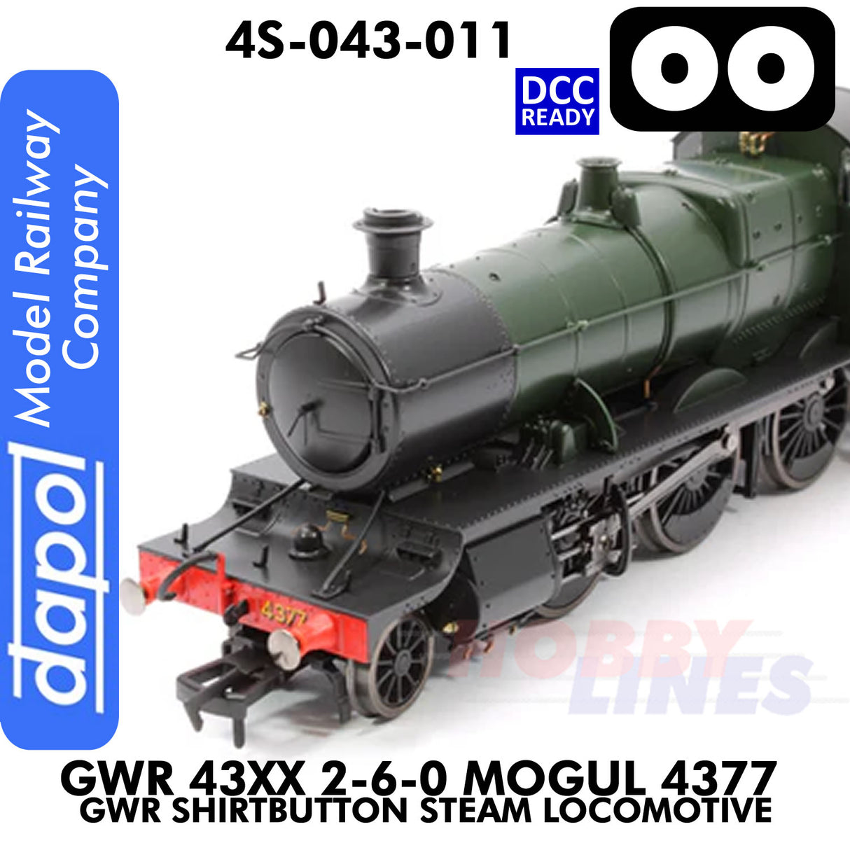 Great Western Railway -  43xx 2-6-0 Mogul 4377  Shirtbutton - DCC -1:76 OO | Dapol |  4S-043-011D