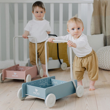 BABY WALKER BLUE Adjustable handle & Wheel brake wooden MICKI 10-2216-00