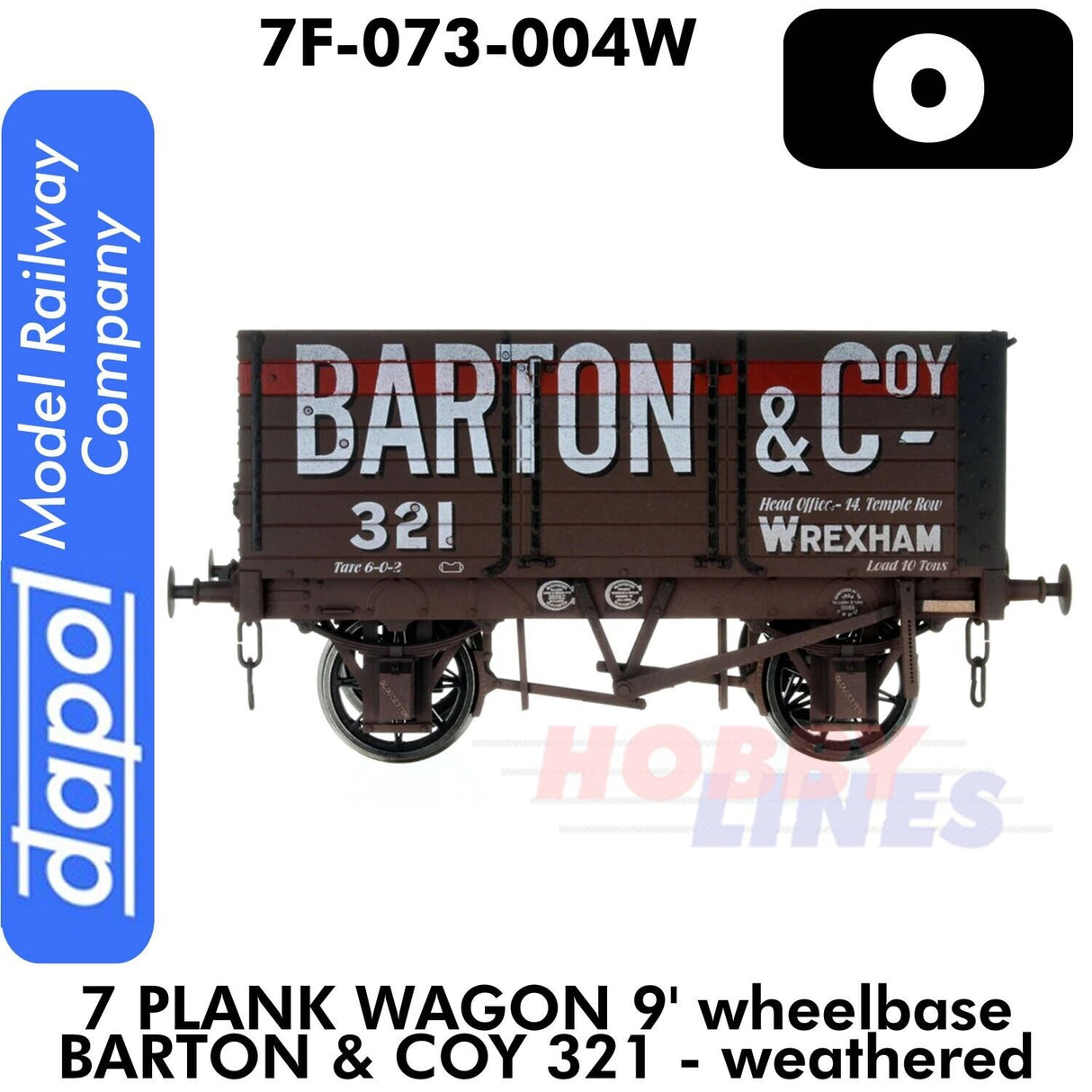 7 Plank Wagon 9' wheelbase WB Barton & Coy 321 - weathered | Dapol | 7F-073-004W