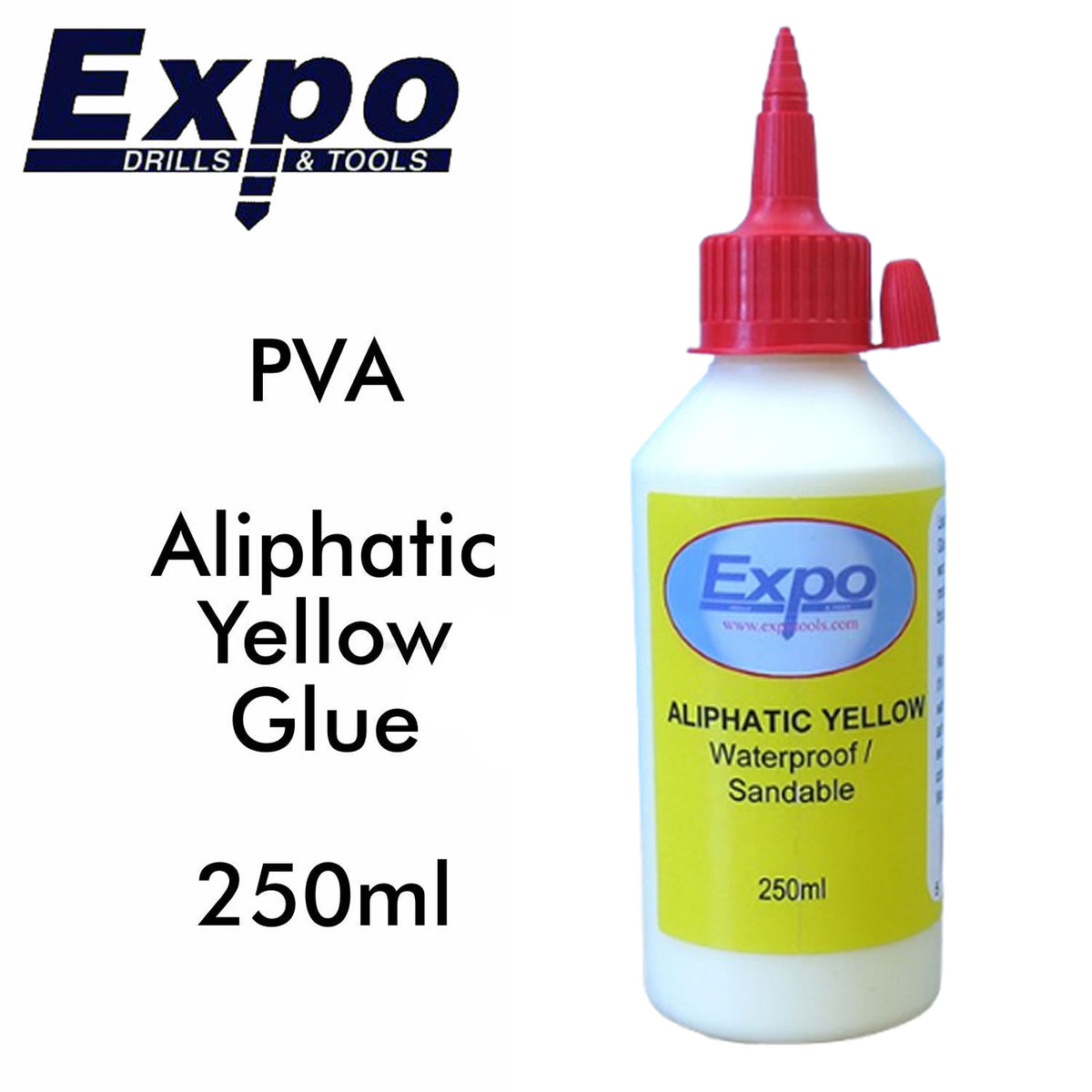 Aliphatic Yellow PVA Wood Glue 250ml waterproof sandable Expo Tools 47035