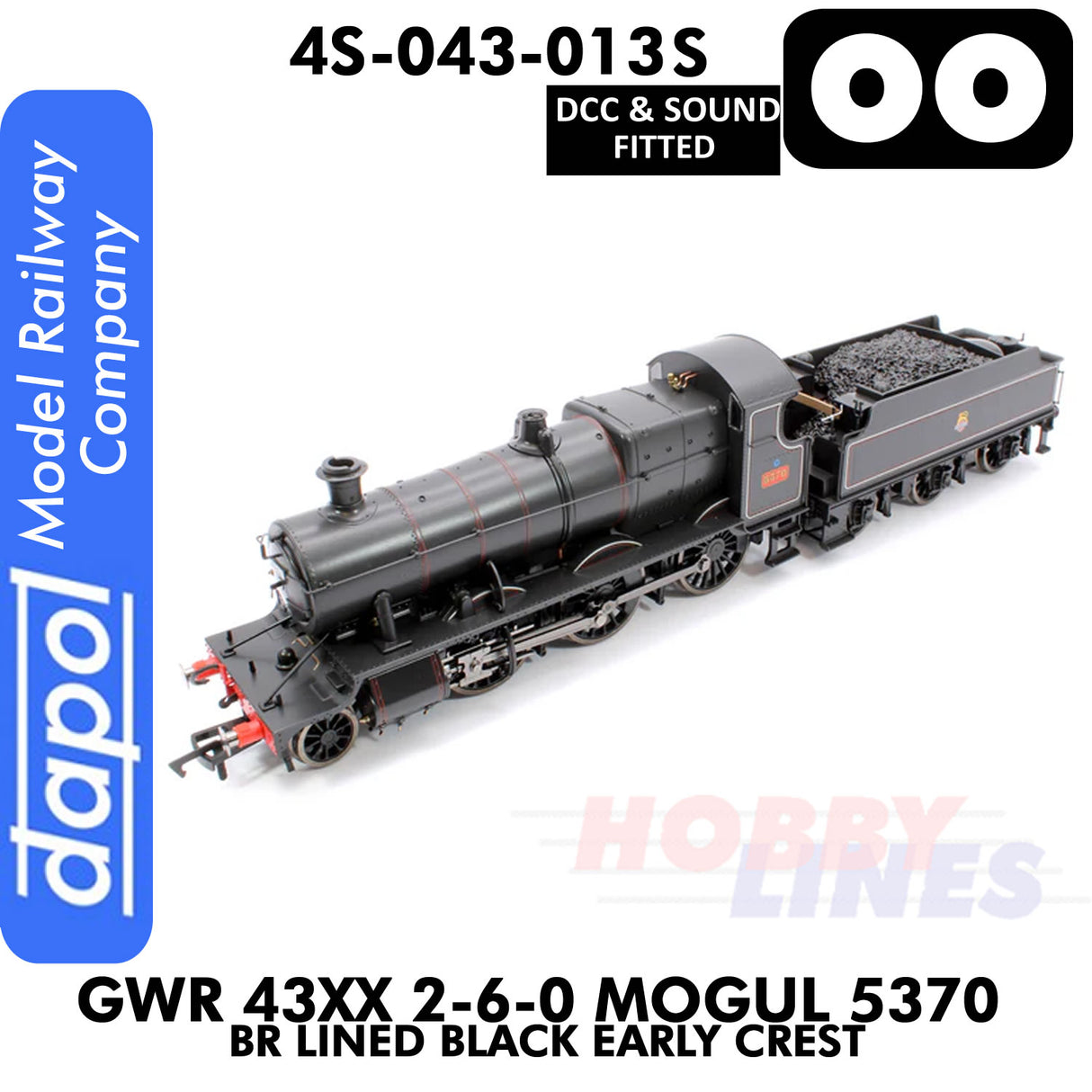 Great Western Railway - 43xx 2-6-0 Mogul 5370 BR Lined Black Early Crest - DCC & Sound - 1:76 OO | Dapol | 4S-043-013S
