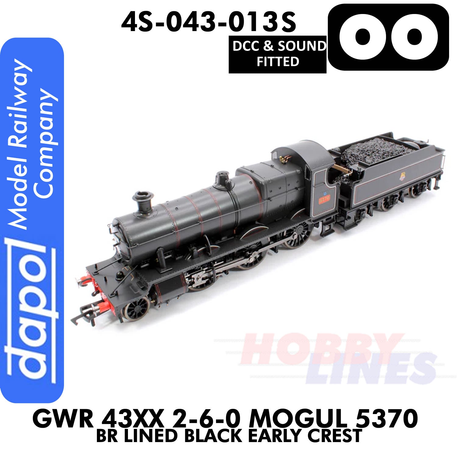 Great Western Railway - 43xx 2-6-0 Mogul 5370 BR Lined Black Early Crest - DCC & Sound - 1:76 OO | Dapol | 4S-043-013S
