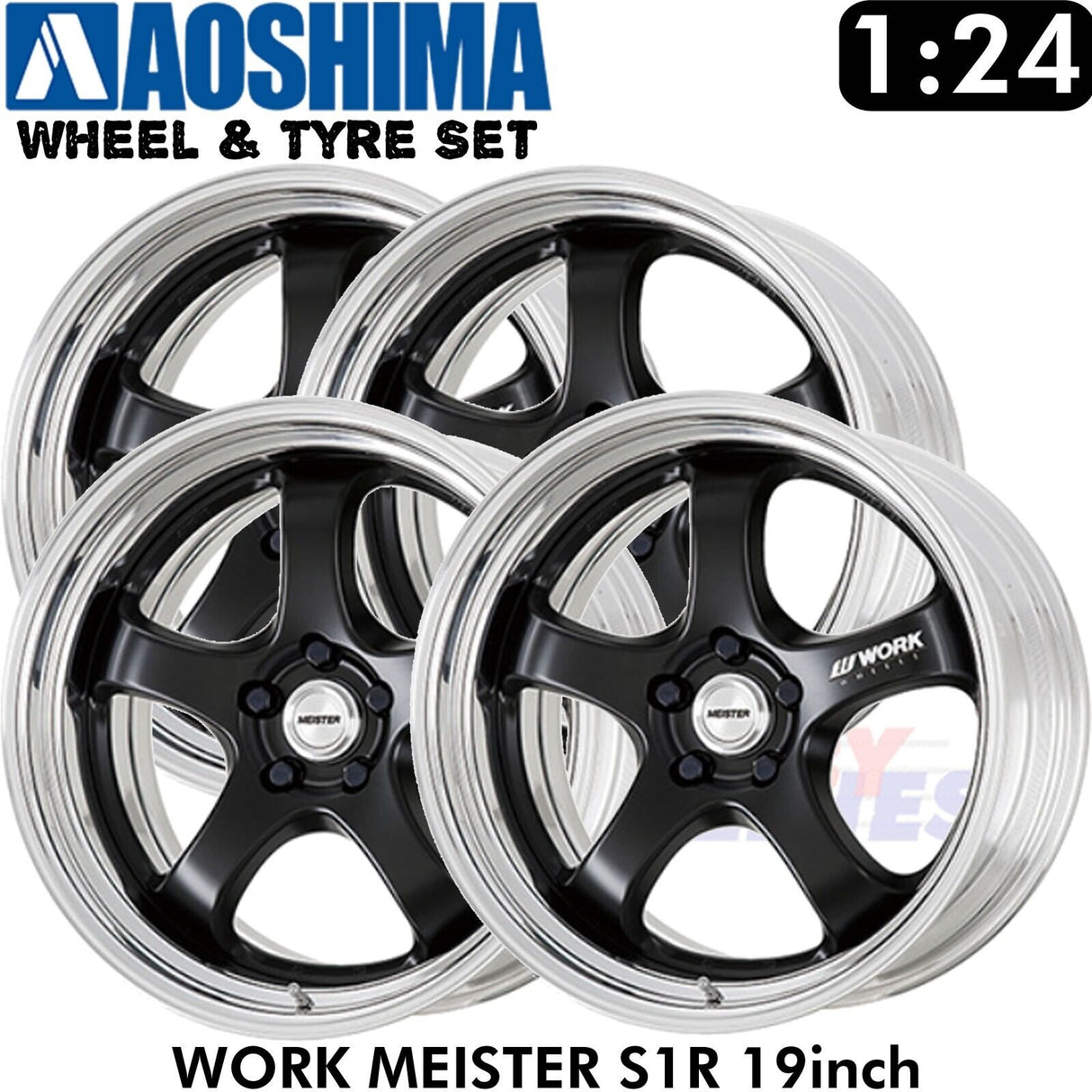Wheels Tyres WORK MEISTER S1R 19inch 1:24 Set of 4 Tuned Parts Aoshima 05245