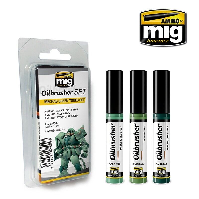 Oilbrusher Set - Mechas Green Tones Set - 3 x 10ml | Ammo by Mig Jimenez | MIG7509