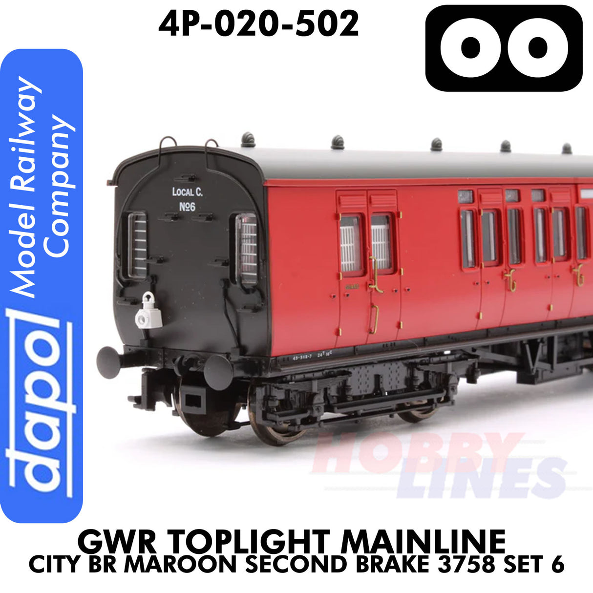 Great Western Railway - Toplight Coach MainLine City BR Maroon 2nd Brake 3758 Set 6 | Dapol | 4P-020-502