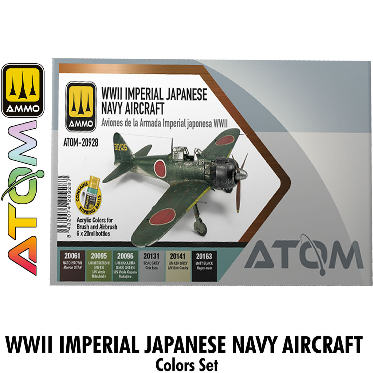 ATOM WWII Imperial Japanese Navy Aircraft Set - 6 20ml Acrylic Paint | Ammo by Mig Jimenez ATOM20928