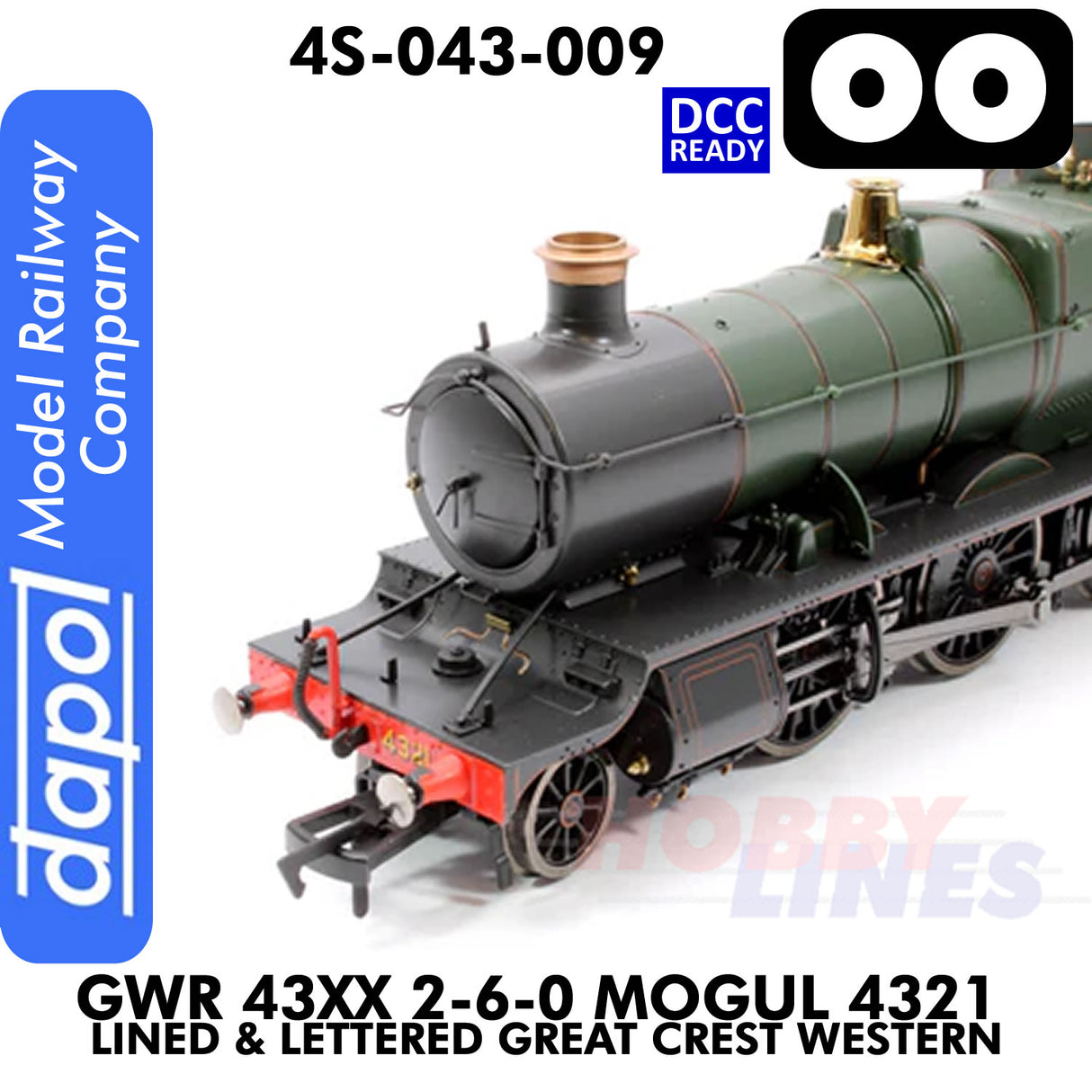 Great Western Railway - 43xx 2-6-0 Mogul 4321 Lined & Lettered Great Crest Western - DCC Ready - 1:76 OO | Dapol |  4S-043-009