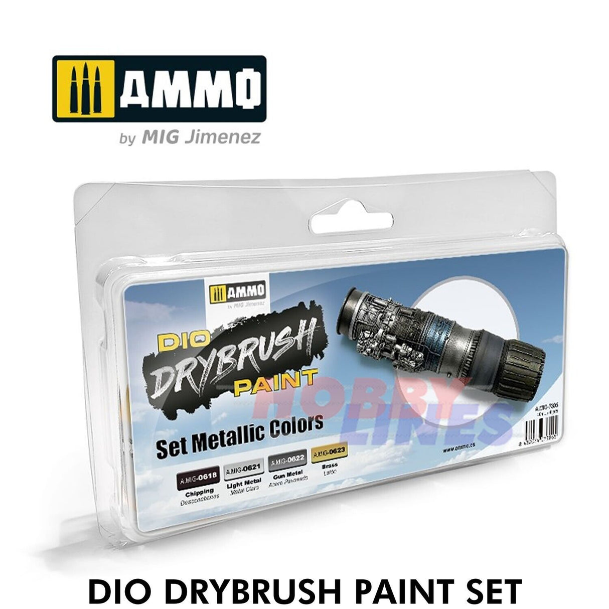 DIO DRYBRUSH Metallic Colours 4Jar 40ml Dio Dry Brush Paint Set AMMO Mig MIG7305