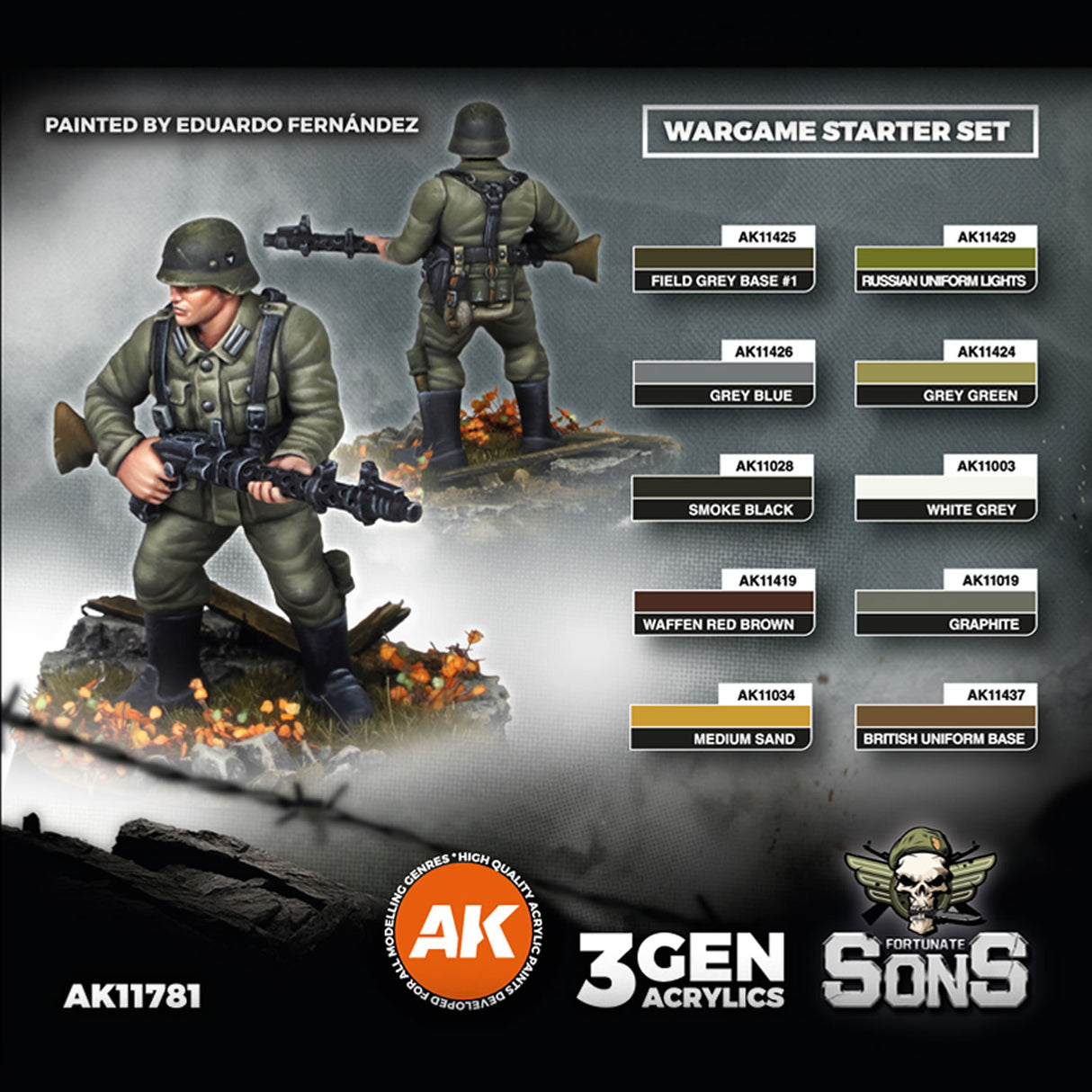 German Panzergenadier Division Europe - Wargame Starter Set - 3G Acrylic Paint x 10 | AK interactive | AK11781